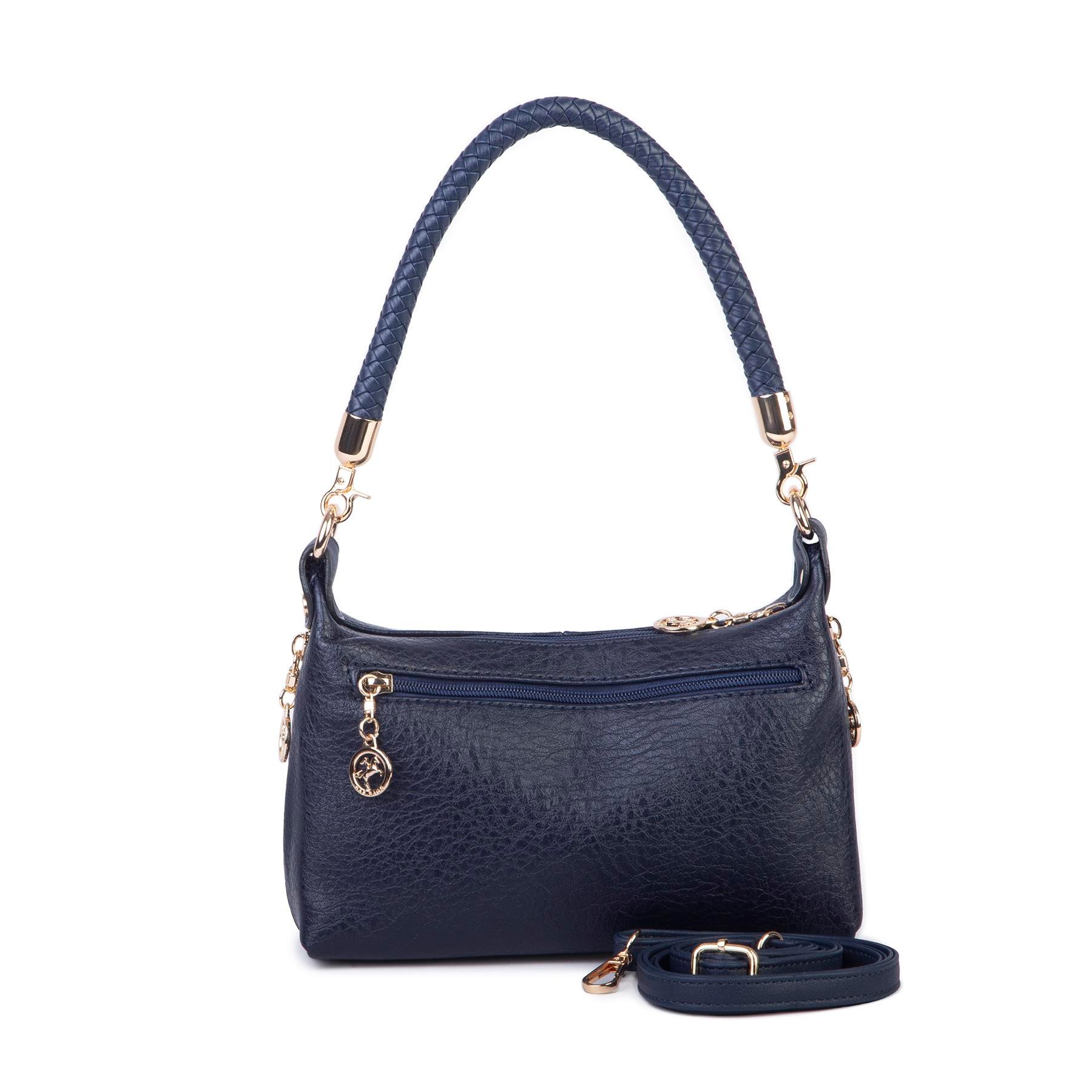 Nas Bag Kadın Mini Omuz ve Çapraz Çanta Örgülü Askılı (en: 23 cm , boy: 14 cm) Lacivert  Victoria
