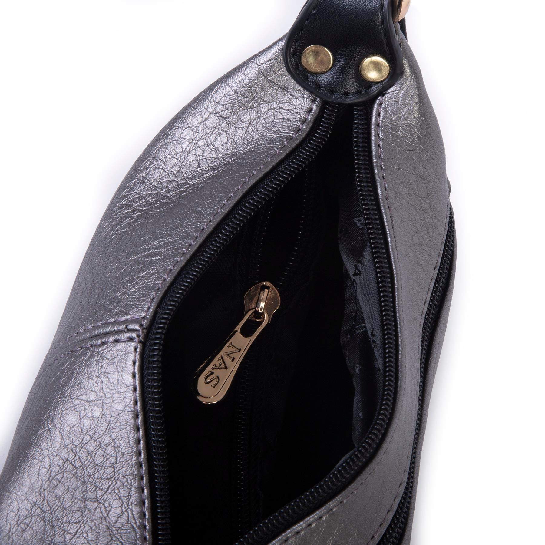 Nas Bag Kadın Mini Omuz ve Çapraz Çanta Örgülü Askılı (en: 23 cm , boy: 14 cm) Gri Siyah Victoria