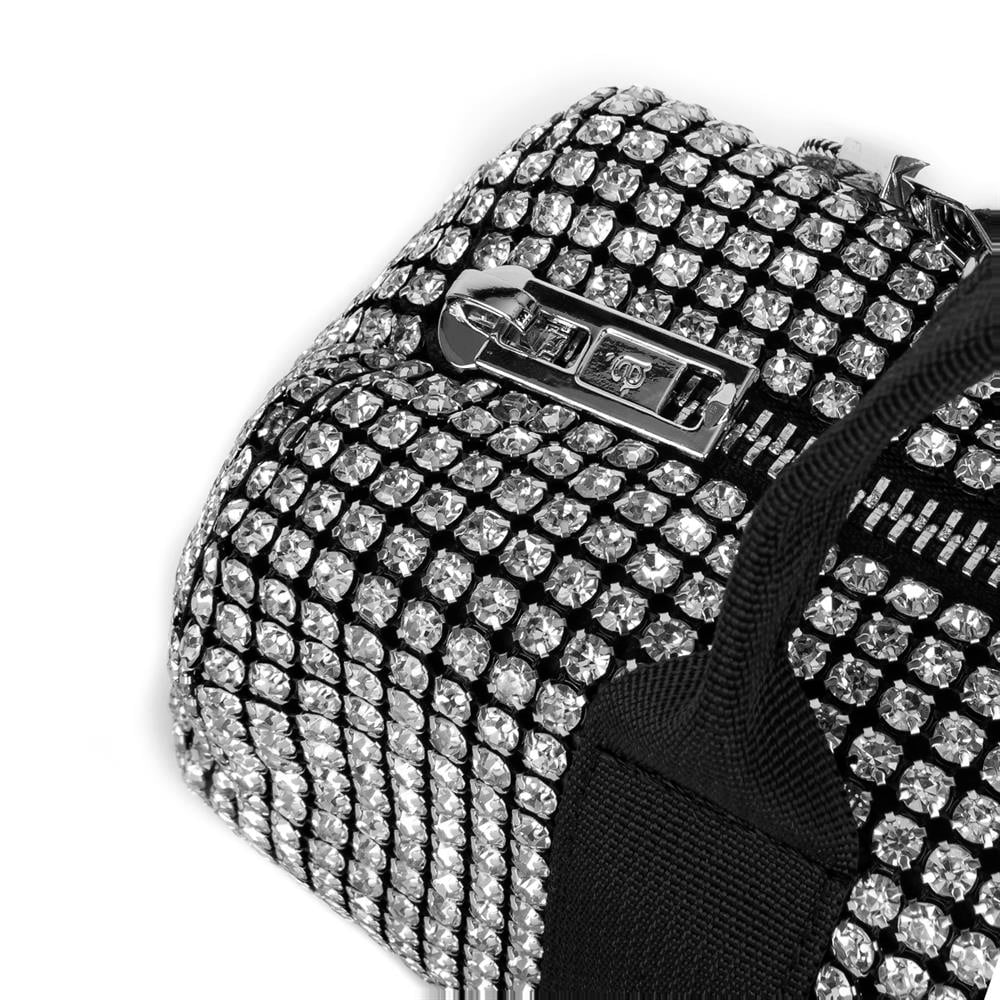 Nas Bag Kadın Omuz Çantası Black White Diamond Siyah Gümüş Taşlı Yatay Çanta
