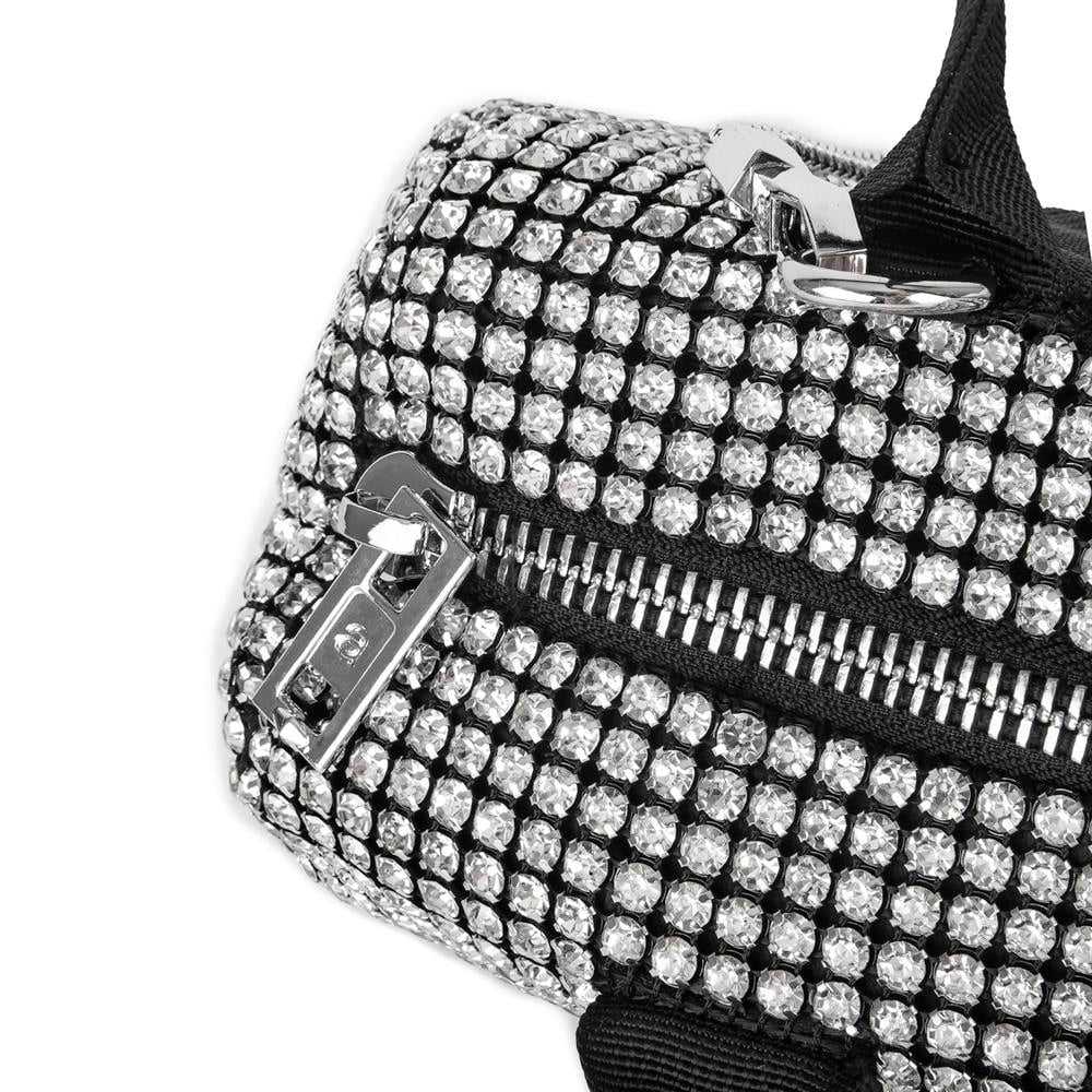 Nas Bag Kadın Omuz Çantası Black White Diamond Siyah Gümüş Taşlı Yatay Çanta