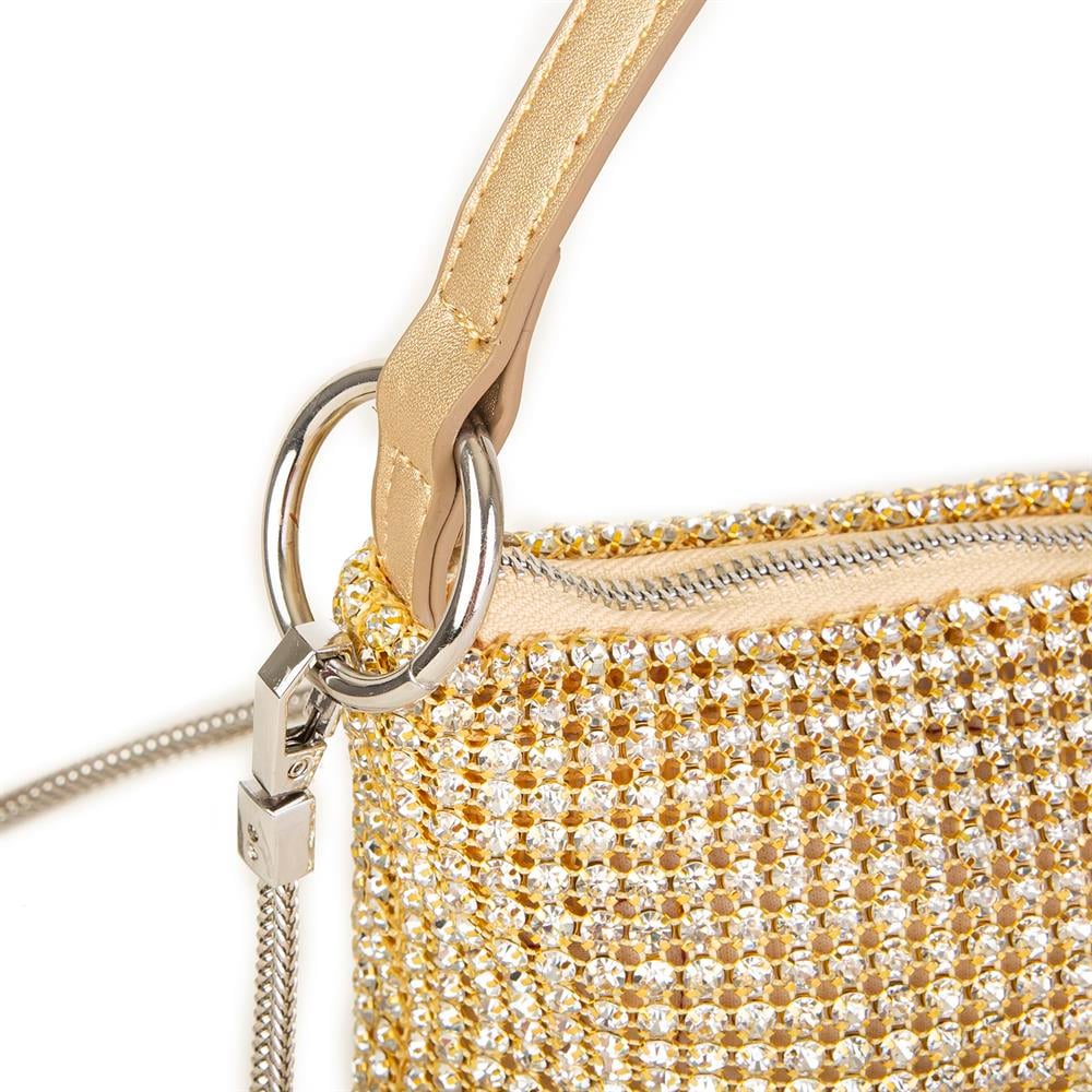 Nas Bag Kadın Omuz Çantası Gold Diamond Gold Elmas Taşlı Ayarlanabilir Askılı