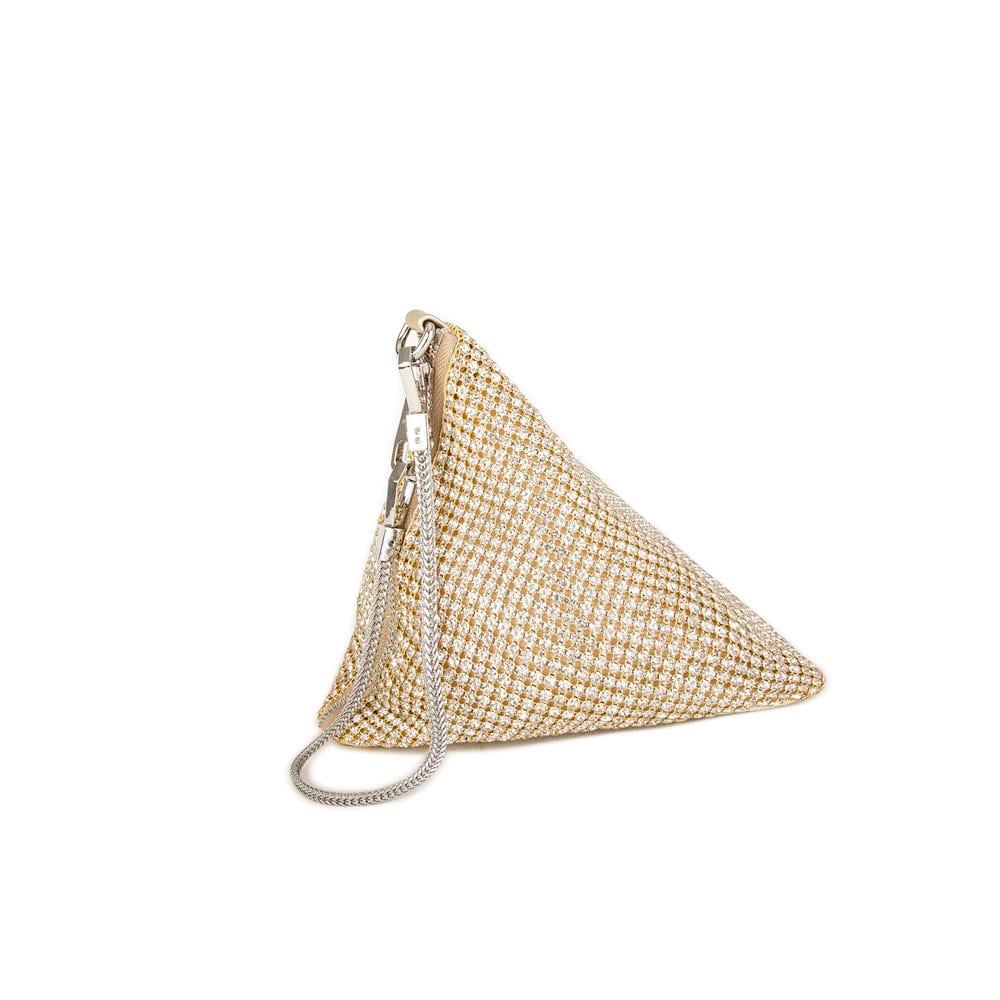 Nas Bag Kadın Omuz Çantası Gold Diamond Altın Taşlı Şık Çift  Askılı Üçgen Çanta