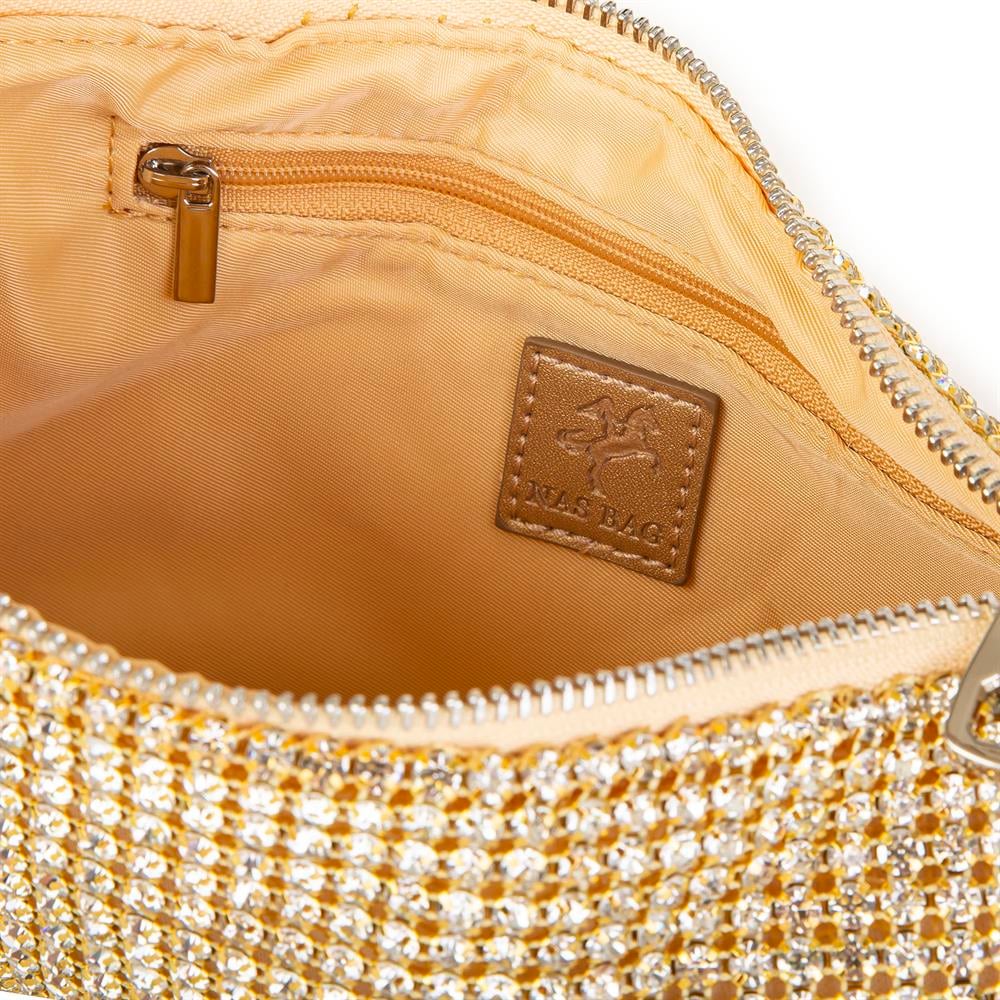 Nas Bag Kadın Omuz Çantası Gold Diamond Gold Elmas Taşlı Ayarlanabilir Askılı