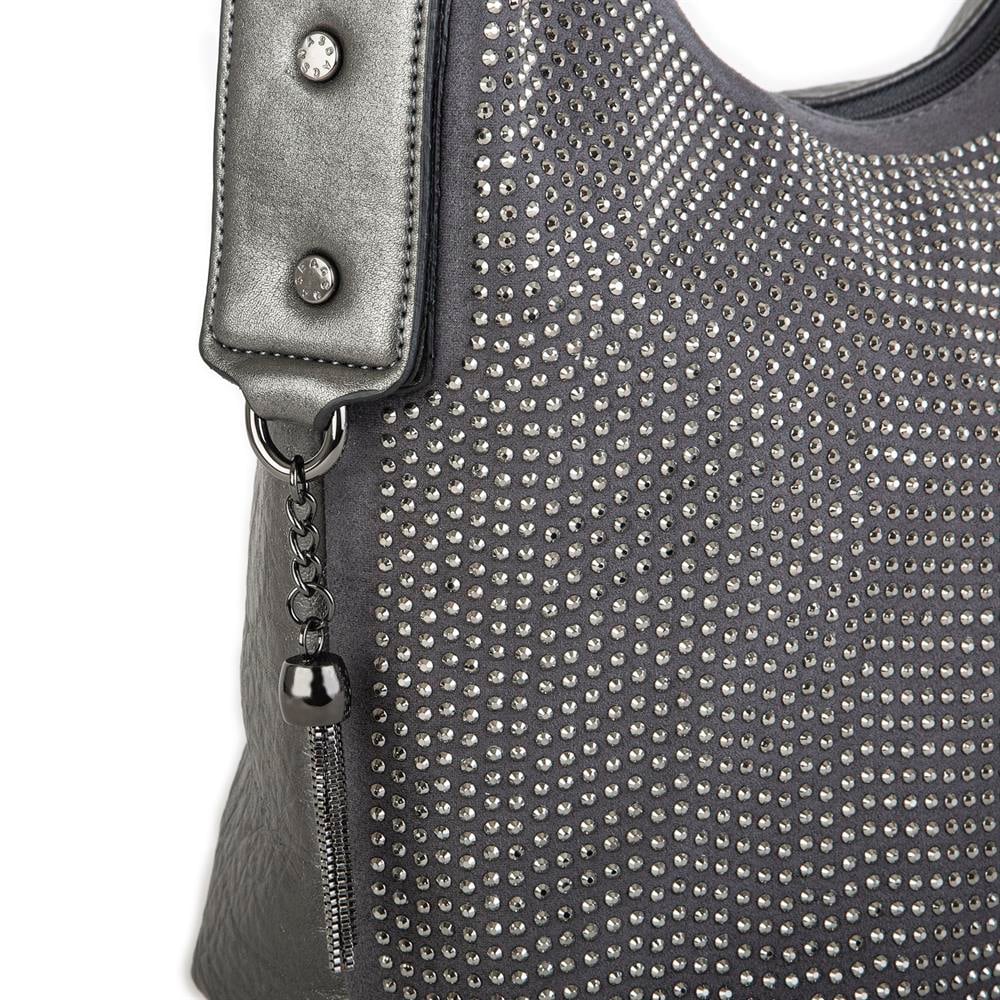 Nas Bag Kadın Omuz Çantası Gri  Taşlı