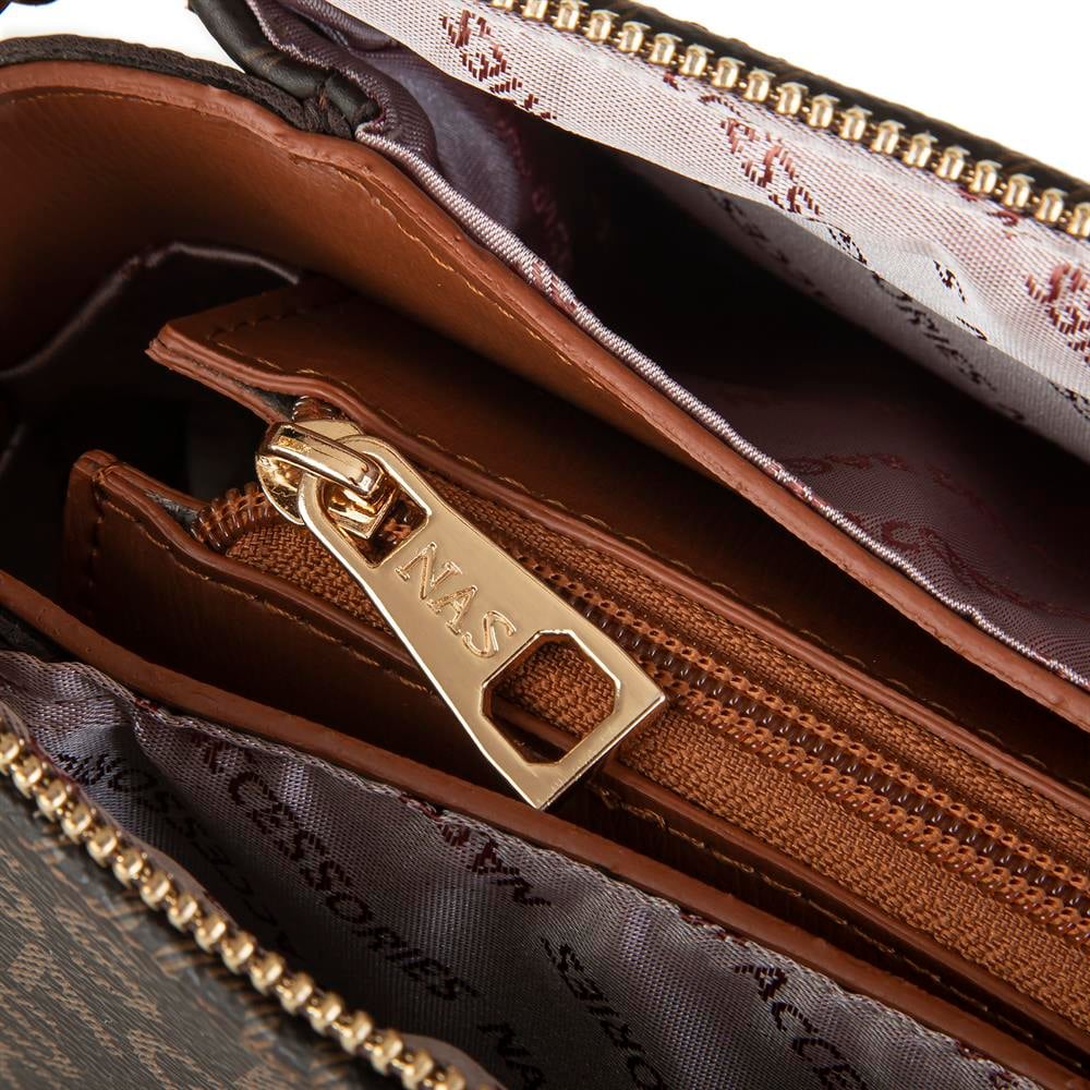 Nas Bag Kadin Omuz Çantası Kahve Taba Yazılı