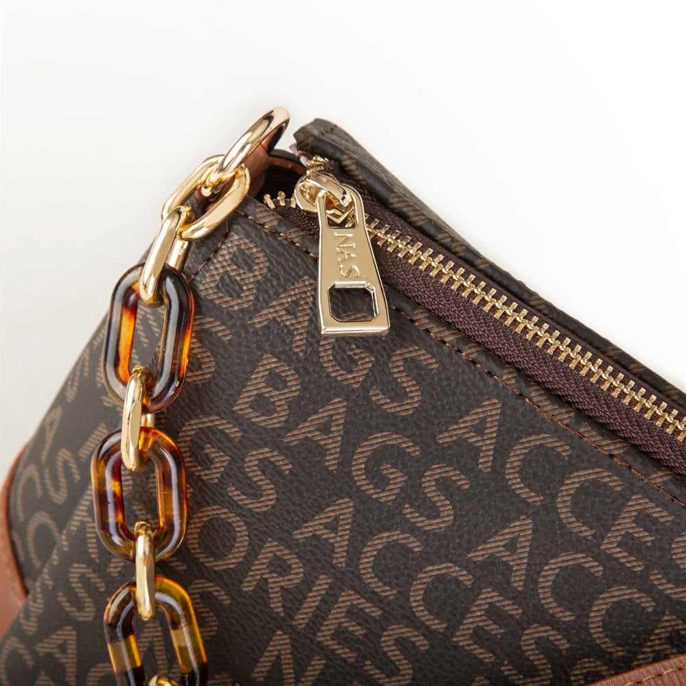 Nas Bag Kadin Omuz Çantası Kahve Taba Yazılı