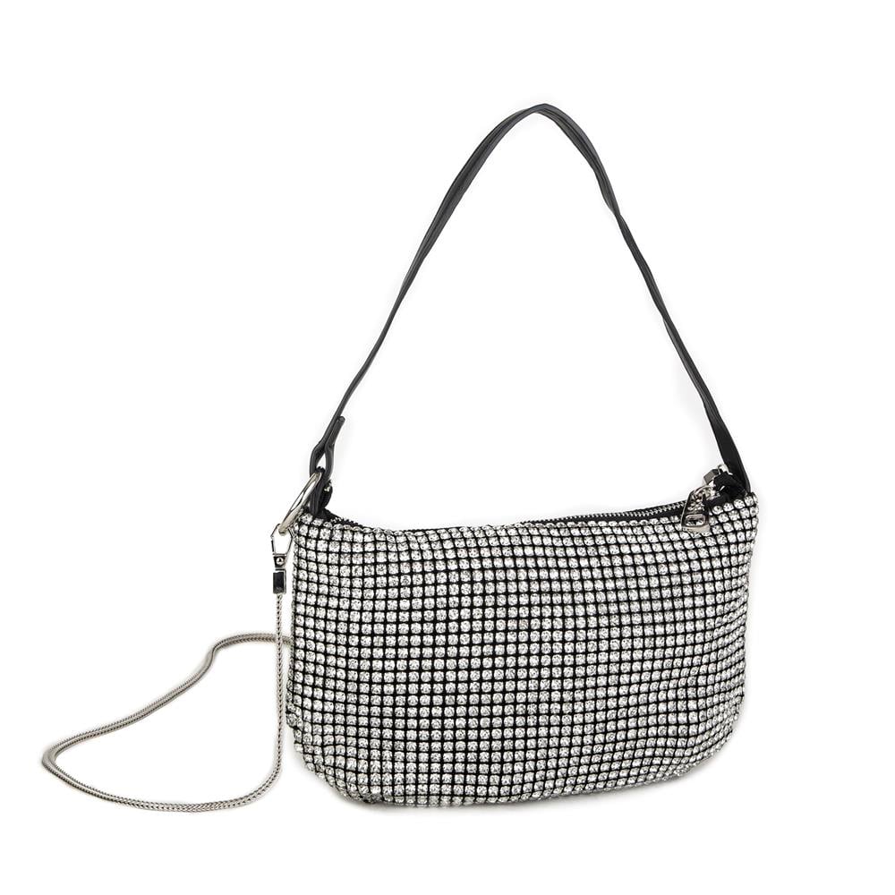 Nas Bag Kadın Omuz Çantası Siyah White Diamond Beyaz Elmas Taşlı Ayarlanabilir Askılı
