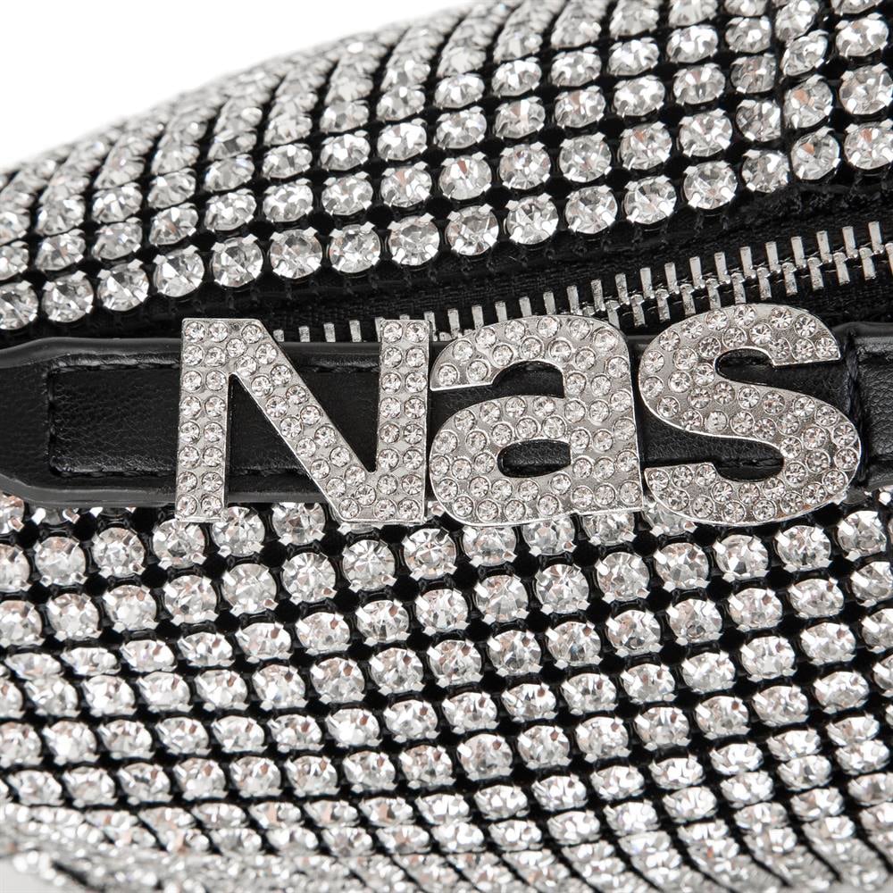 Nas Bag Kadın Omuz Çantası Siyah White Diamond Siyah Taşlı Şık  Askılı Çanta