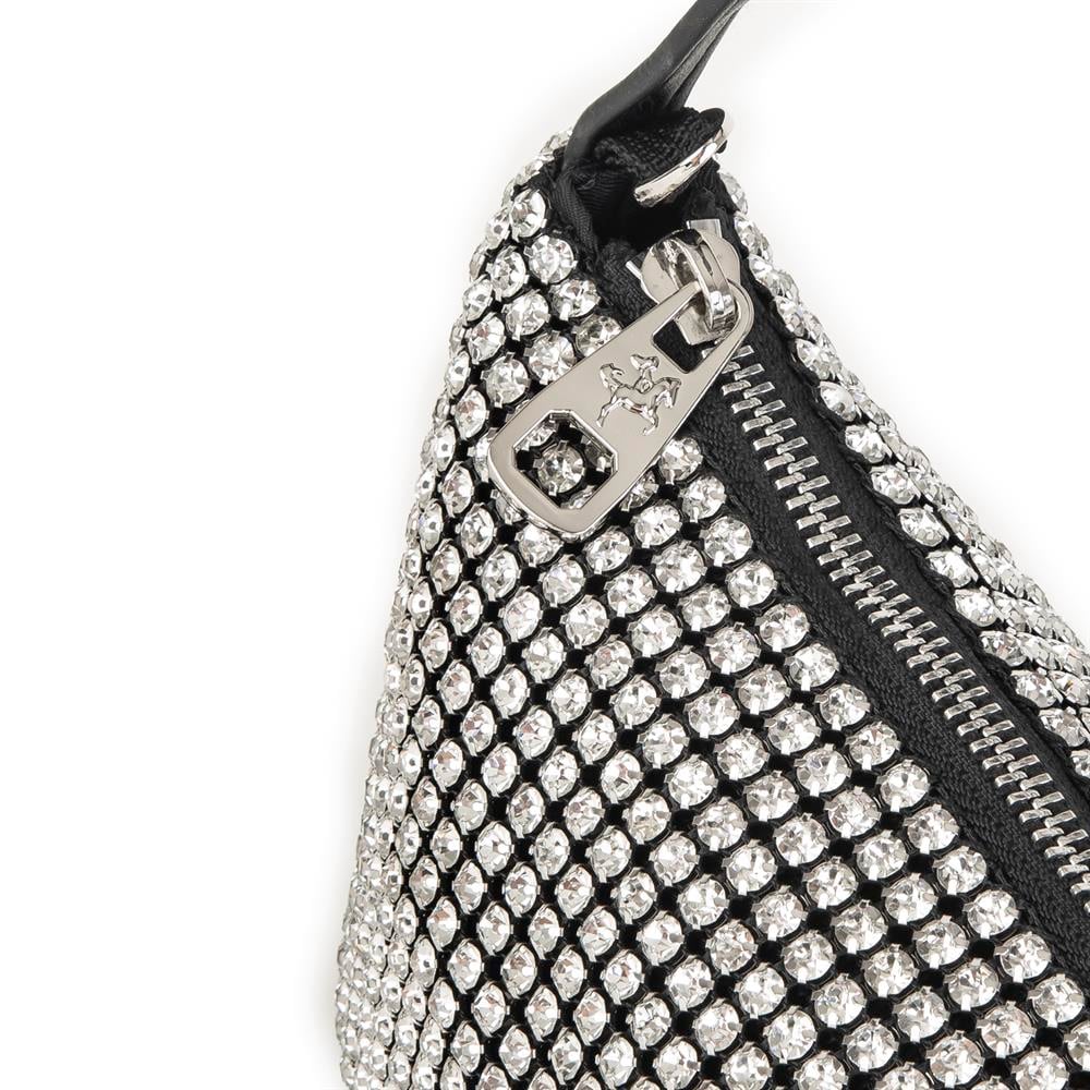 Nas Bag Kadın Omuz Çantası Siyah White Diamond Beyaz Elmas Taşlı Ayarlanabilir Askılı