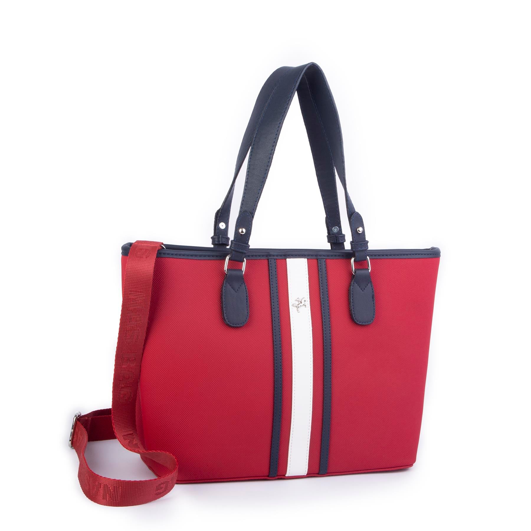 Nas Bag Kadın Omuz Çantası Spor Şık Ayarlanabilir Omuz Askılı  Kırmızı Lacivert Beyaz   Lacst (33x27x12 cm )