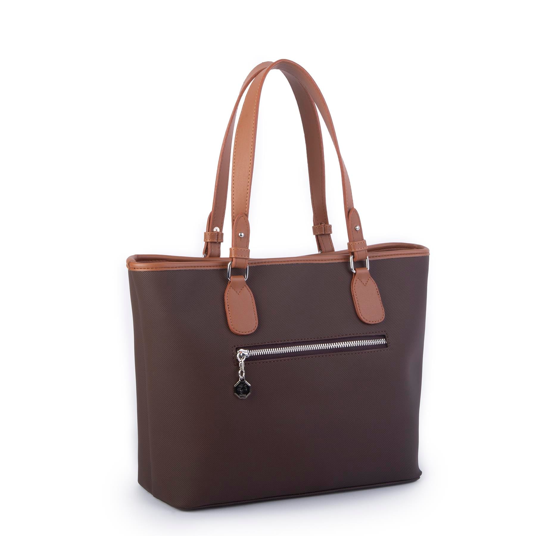 Nas Bag Kadın Omuz Çantası Spor Şık Ayarlanabilir Omuz Askılı Kahve Taba Kum  Lacste  (33x27x12 cm )