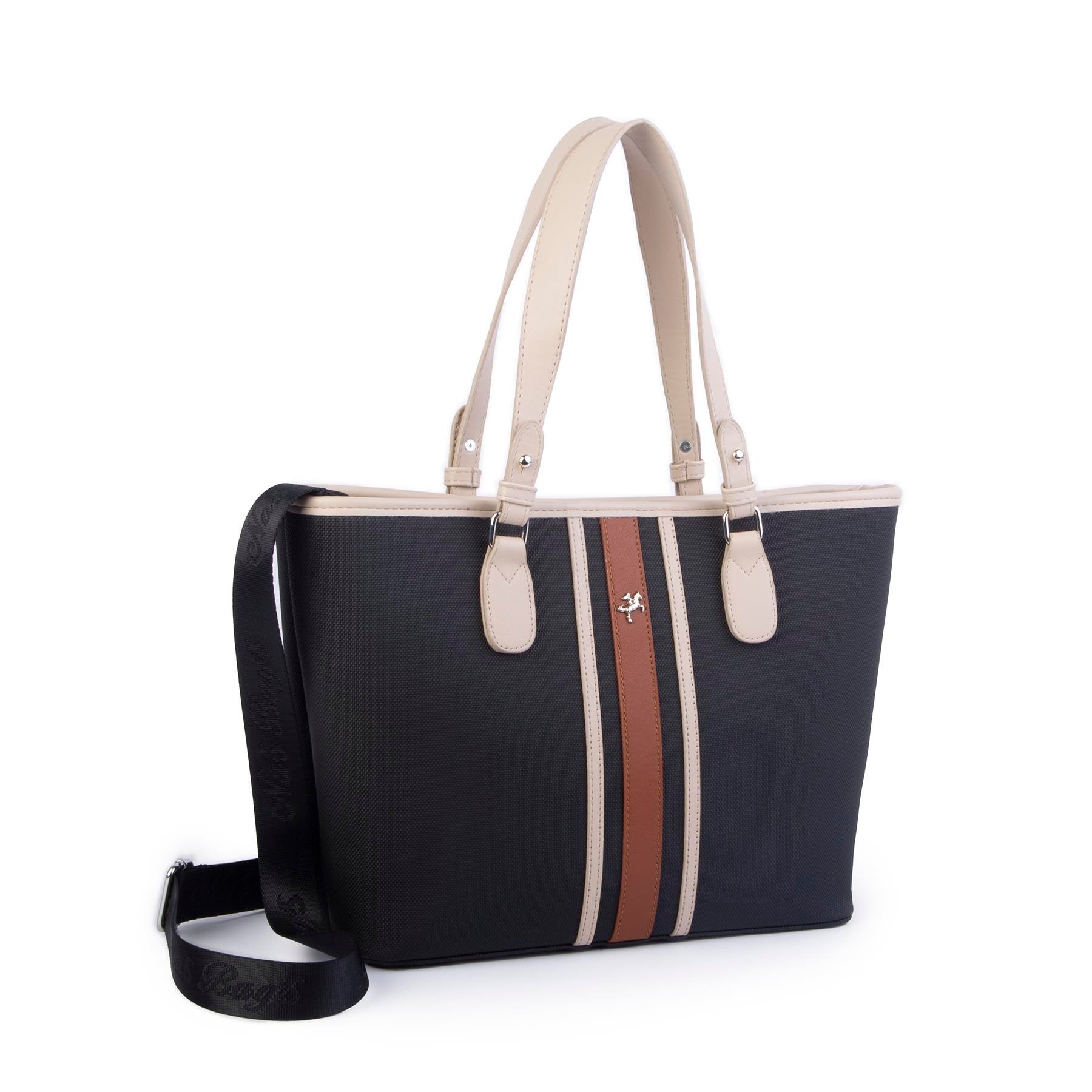 Nas Bag Kadın Omuz Çantası Spor Şık Ayarlanabilir Omuz Askılı Siyah Kum Taba  Lacst (33x27x12 cm )