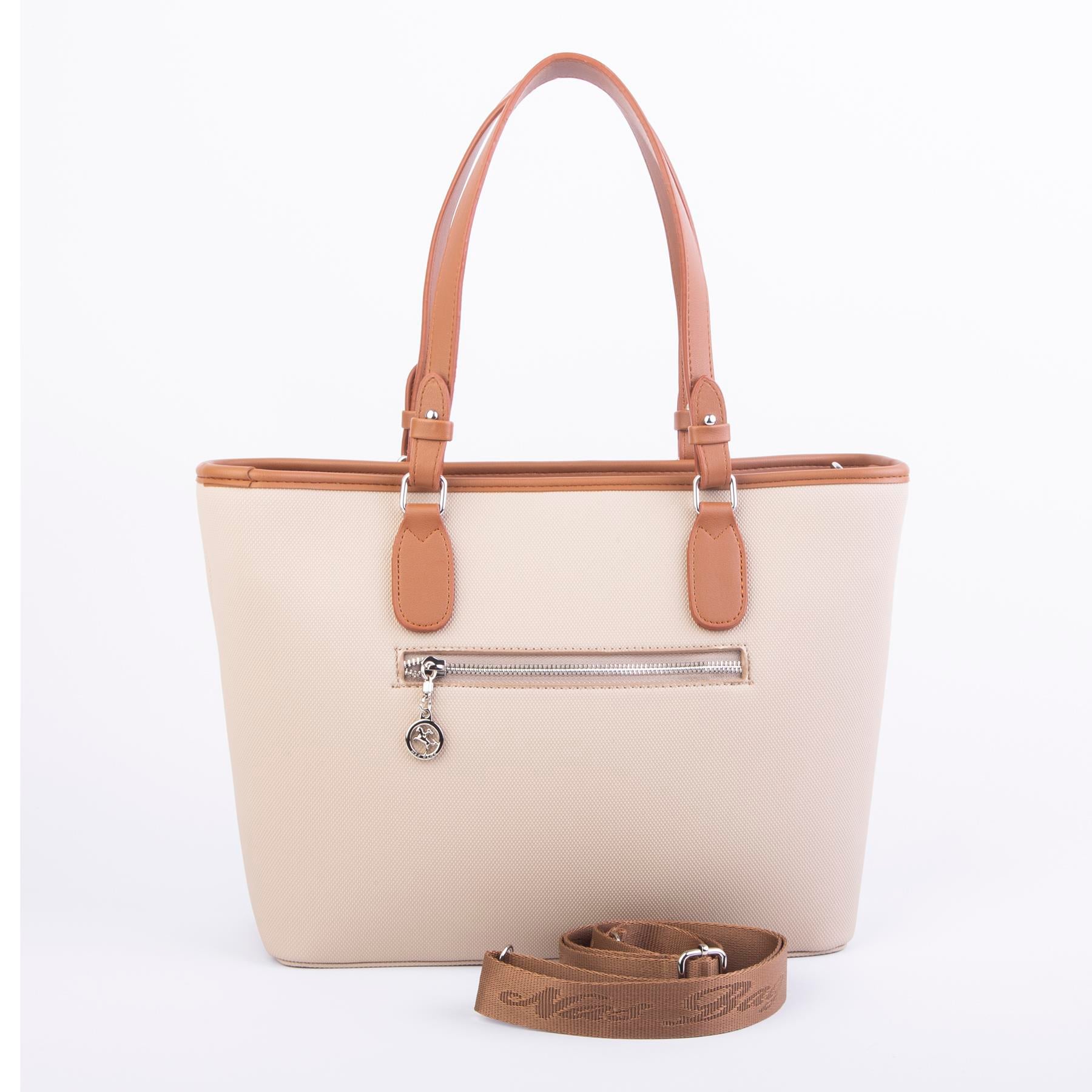 Nas Bag Kadın Omuz Çantası Spor Şık Ayarlanabilir Omuz Askılı Vizon Taba Kahve Lacst (33x27x12 cm )