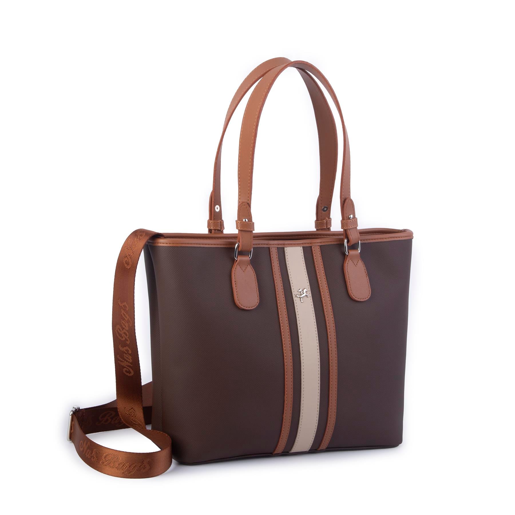 Nas Bag Kadın Omuz Çantası Spor Şık Ayarlanabilir Omuz Askılı Kahve Taba Kum  Lacste  (33x27x12 cm )