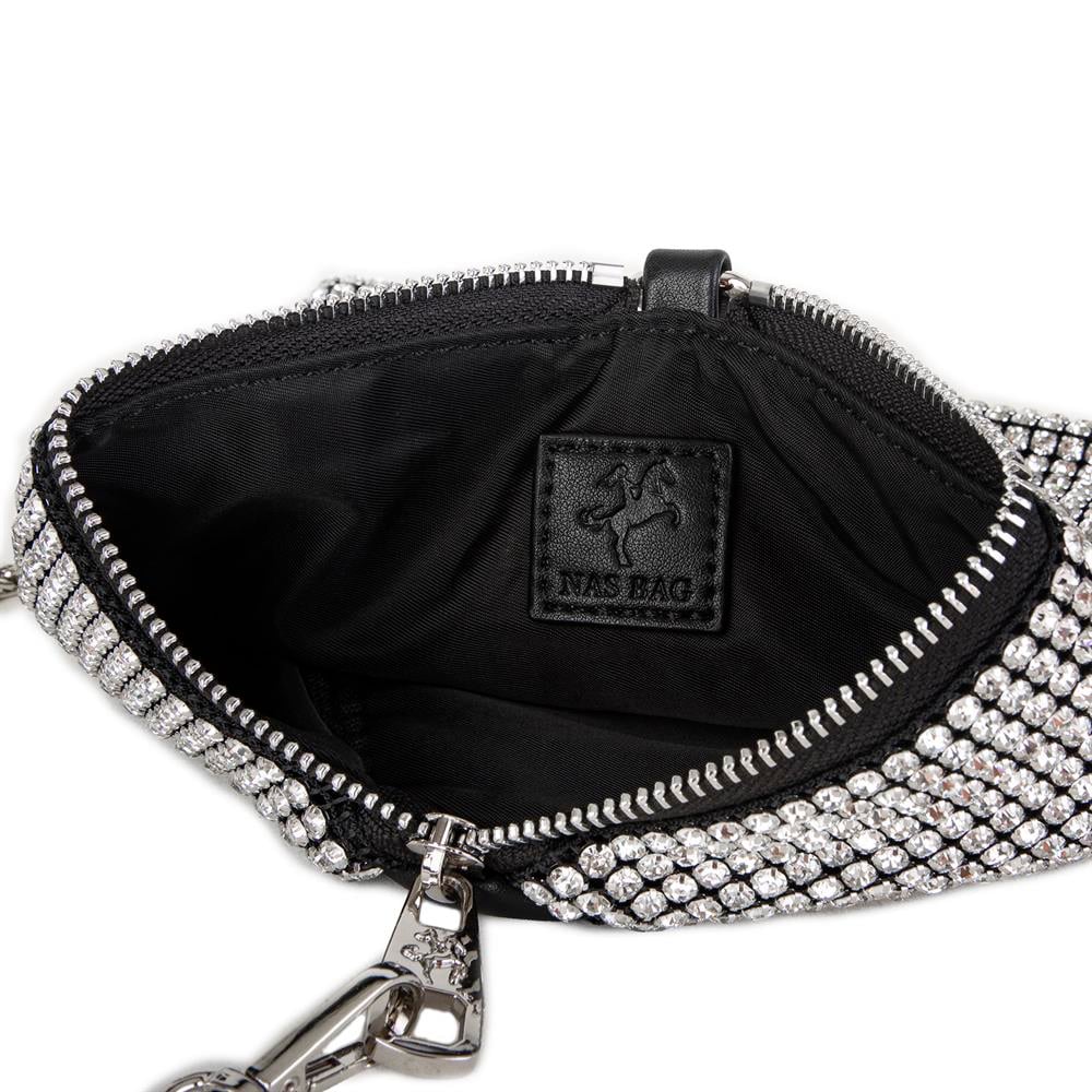 Nas Bag Kadın Omuz Çantası White Diamond Gümüş Taşlı Şık Çift  Askılı Üçgen Çanta