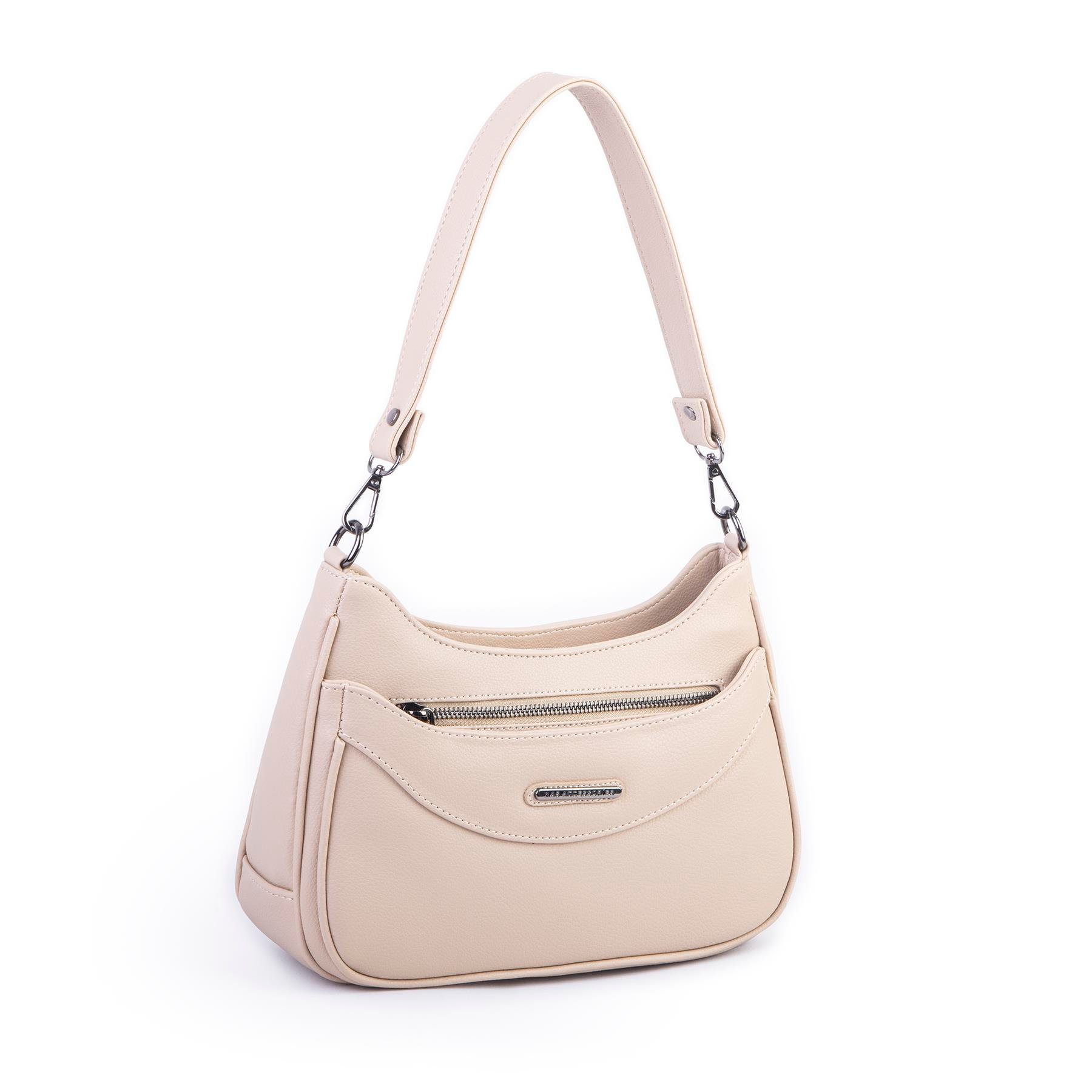 Nas Bag Kadın Omuz ve Çapraz Baget Çanta Kum  Prestij ( 28x17  cm)
