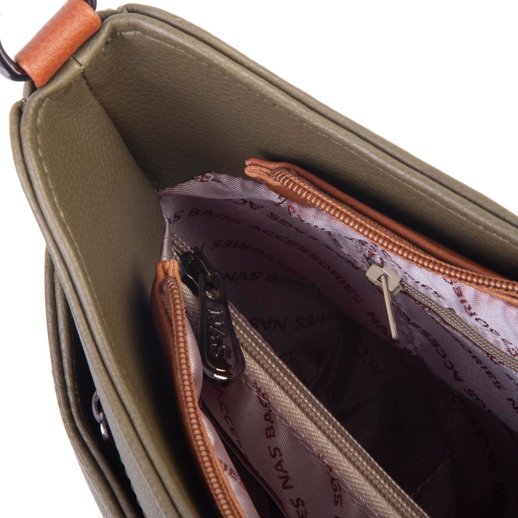 Nas Bag Kadın Omuz ve Çapraz Baget Çanta Yeşil Taba Prestij ( 28x17  cm)