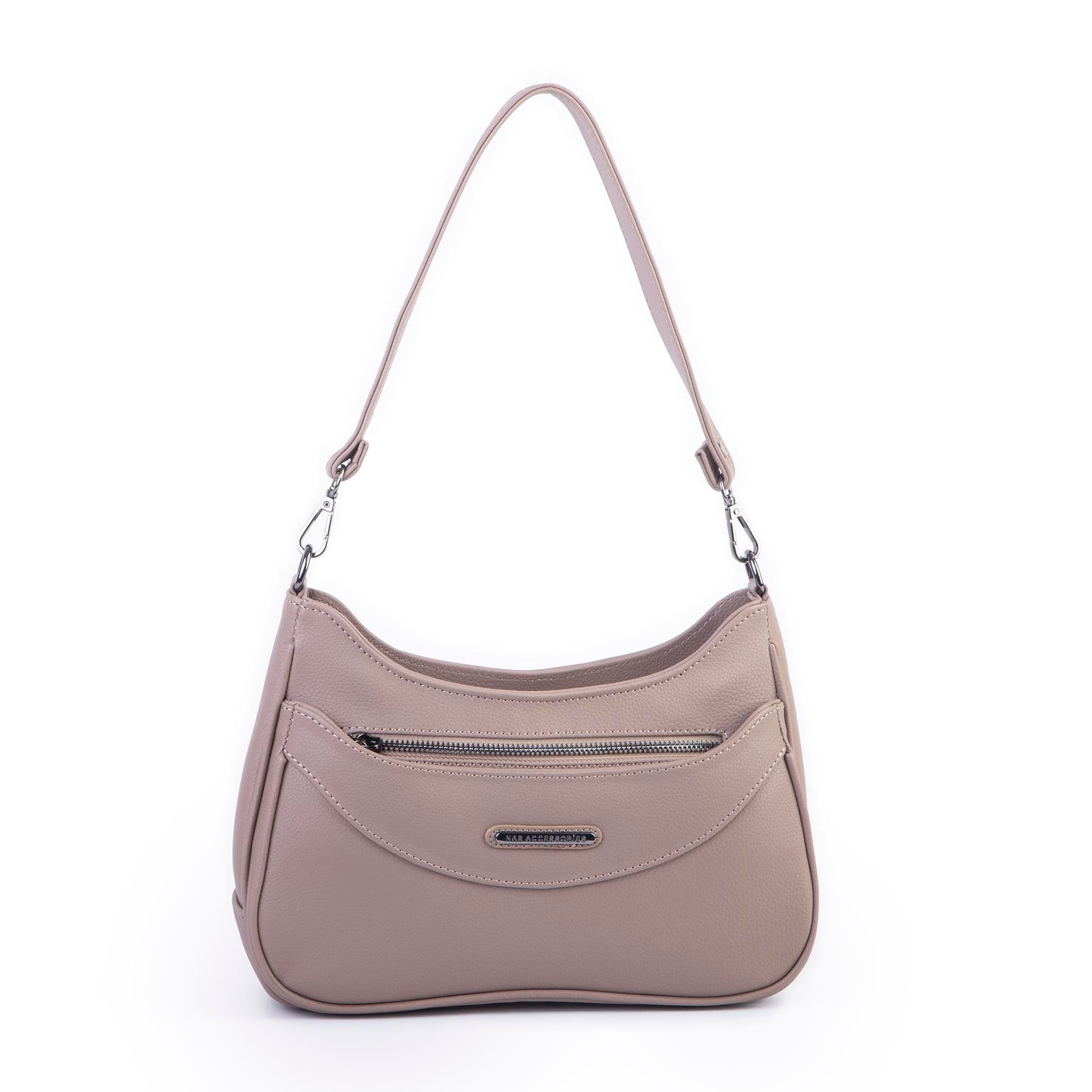 Nas Bag Kadın Omuz ve Çapraz Baget Çanta Vizon Prestij ( 28x17  cm)