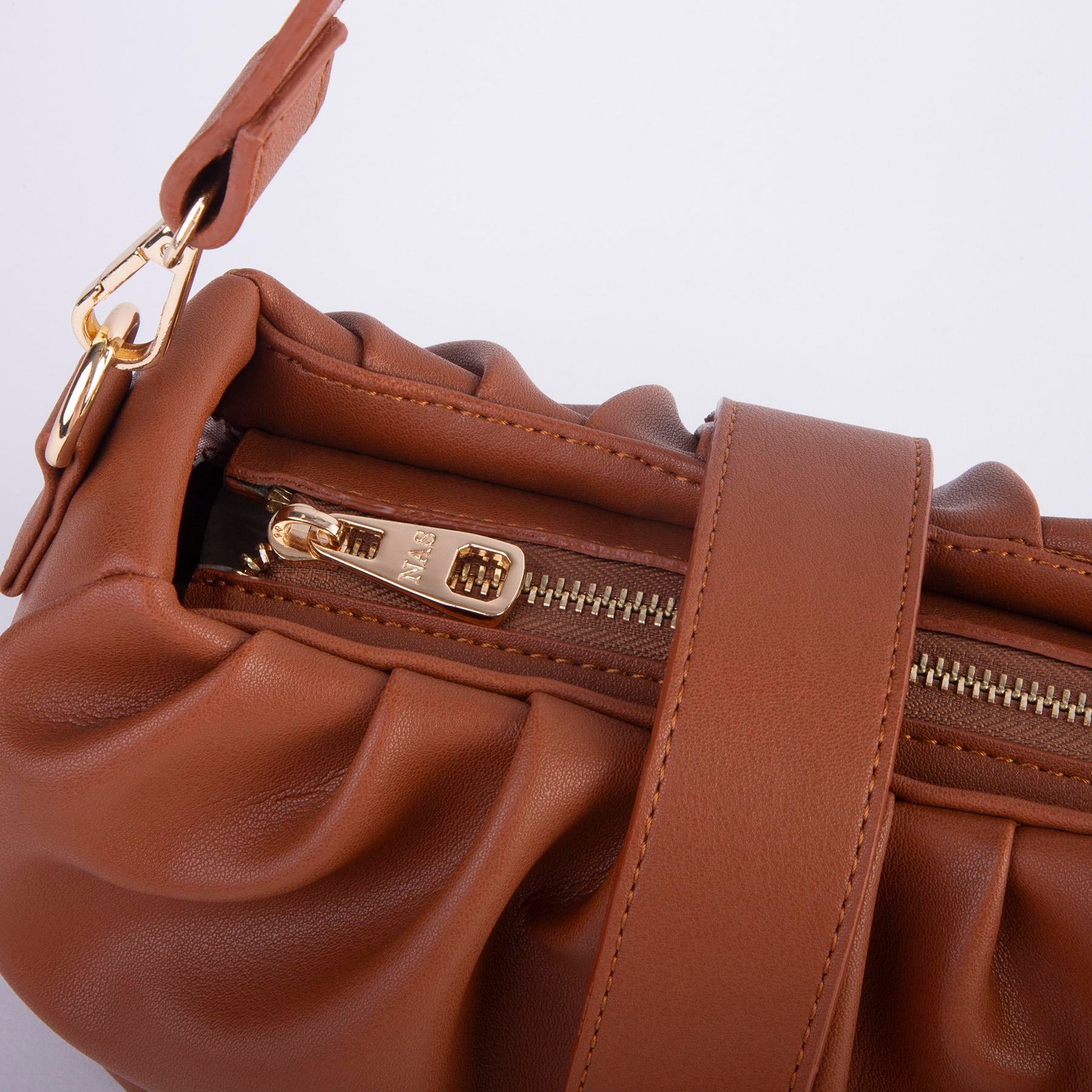 Nas Bag Kadın Omuz ve Çapraz Çanta Çift Askılı Taba Dona (24x18cm)