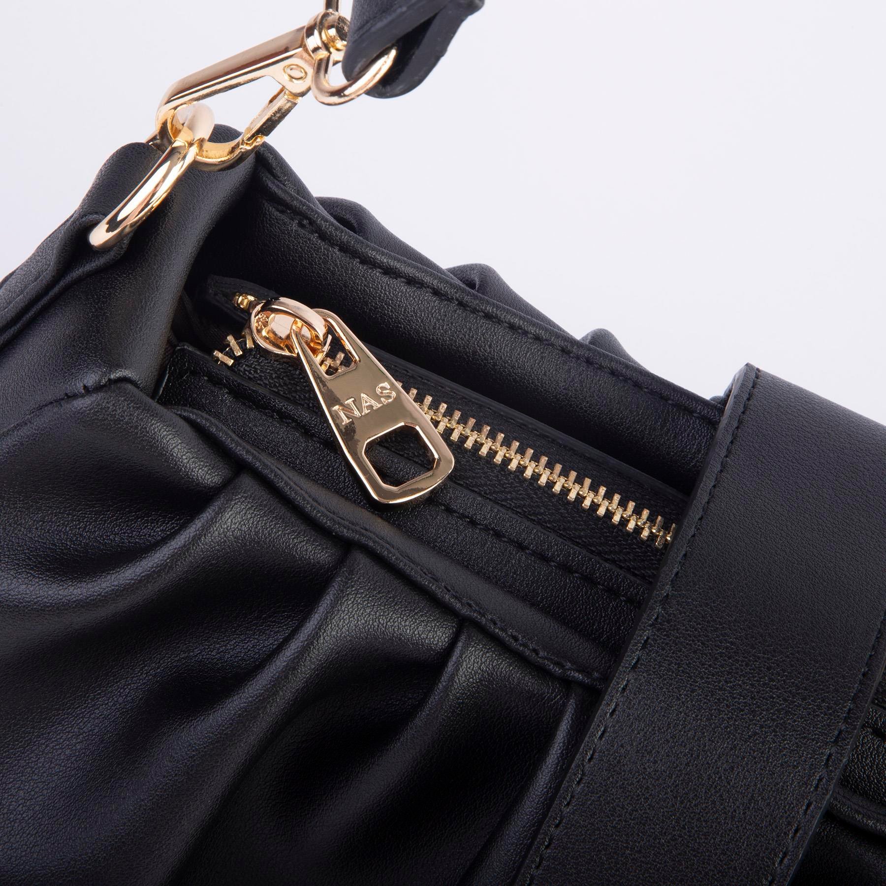 Nas Bag Kadın Omuz ve Çapraz Çanta Çift Askılı Siyah  Dona (24x18cm)