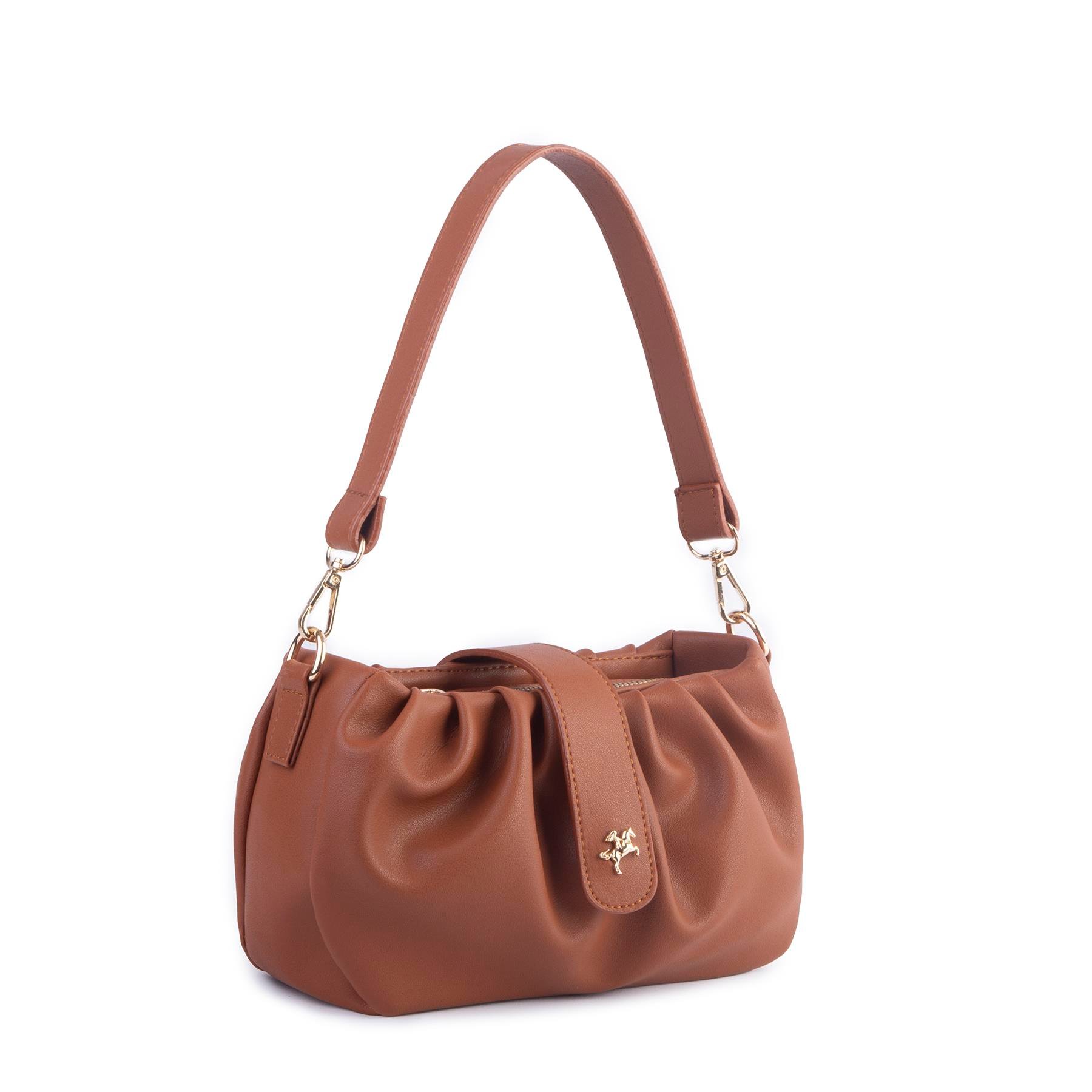 Nas Bag Kadın Omuz ve Çapraz Çanta Çift Askılı Taba Dona (24x18cm)