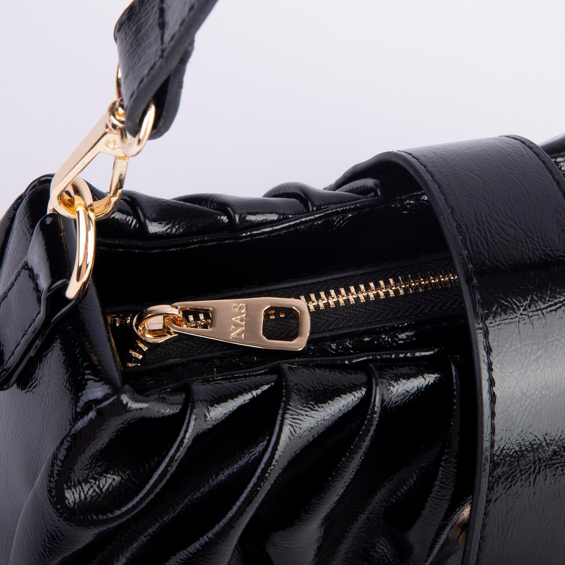 Nas Bag Kadın Omuz ve Çapraz Çanta Çift Askılı Siyah  Krşk Rugan  (24x18cm)
