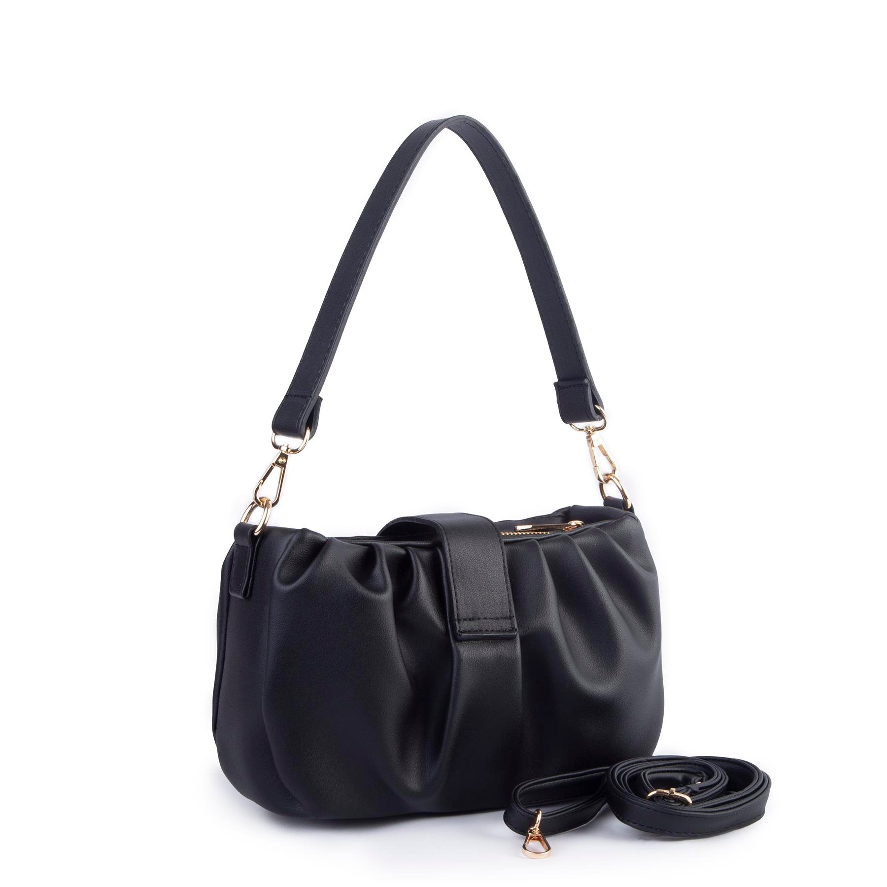 Nas Bag Kadın Omuz ve Çapraz Çanta Çift Askılı Siyah  Dona (24x18cm)