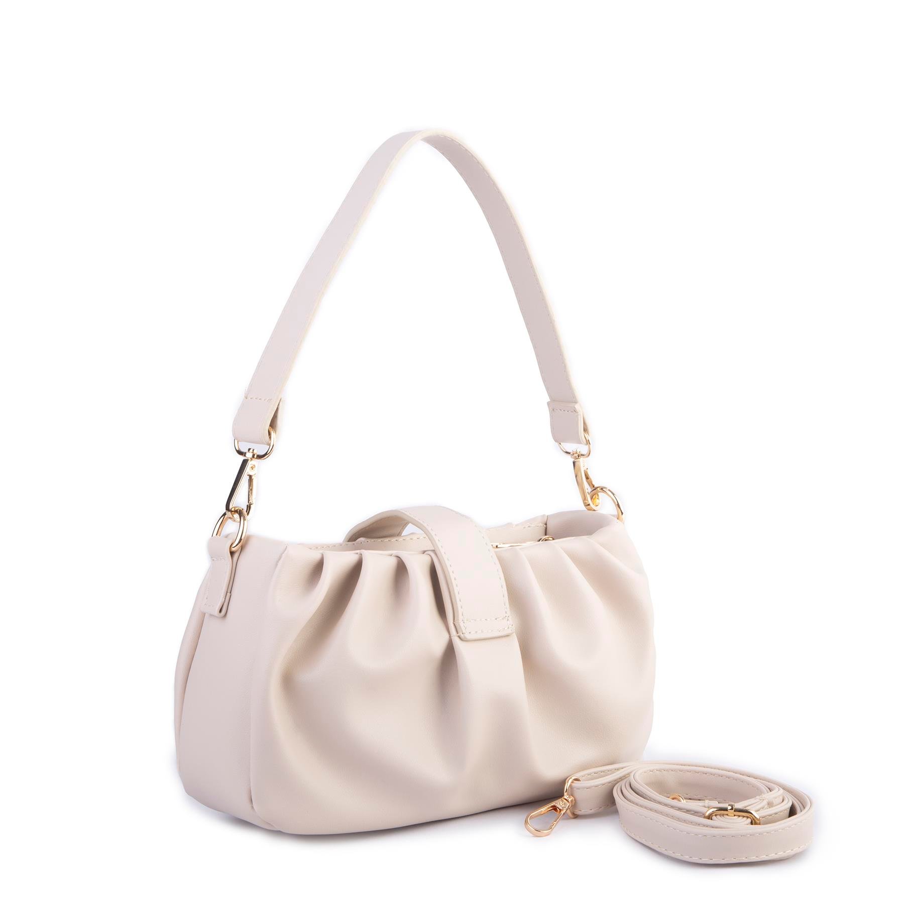 Nas Bag Kadın Omuz ve Çapraz Çanta Çift Askılı Krem Dona (24x18cm)