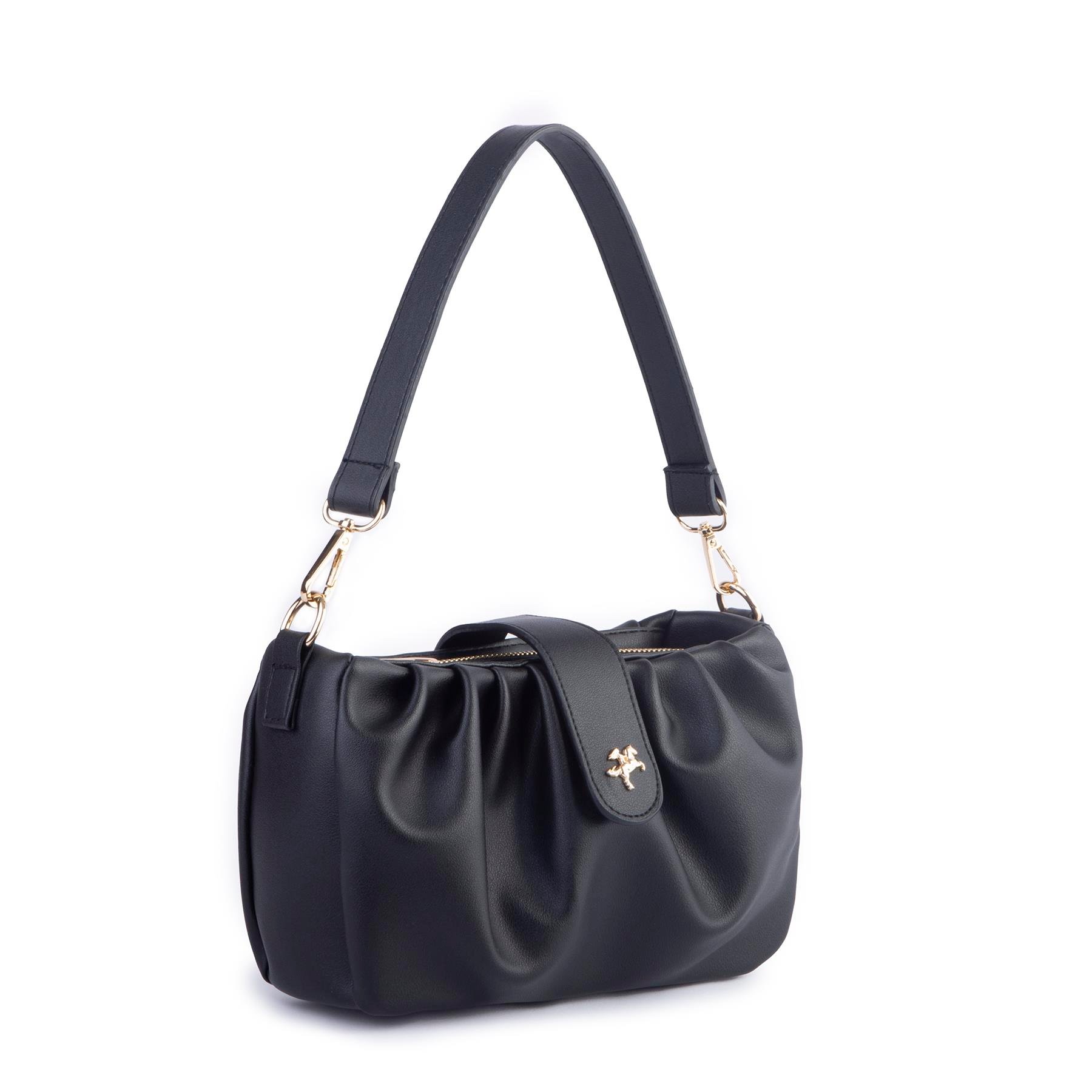 Nas Bag Kadın Omuz ve Çapraz Çanta Çift Askılı Siyah  Dona (24x18cm)