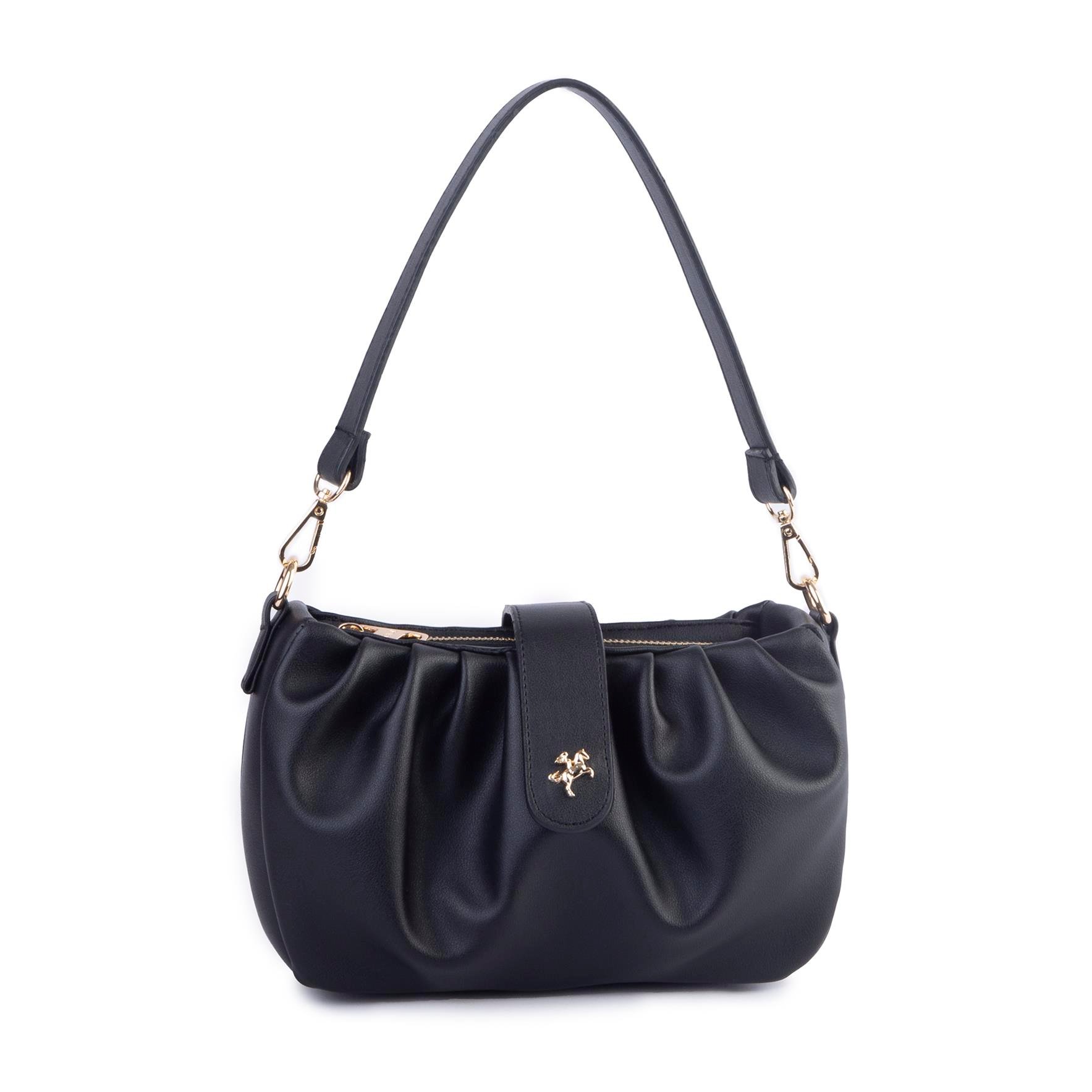 Nas Bag Kadın Omuz ve Çapraz Çanta Çift Askılı Siyah  Dona (24x18cm)