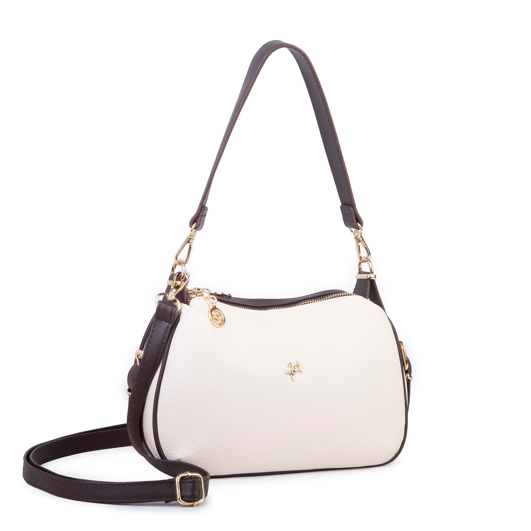 Nas Bag Kadın Omuz ve Çapraz Çanta Çok Gözlü Şık Tasarım (28x18 cm) Krem Kahve Lopez