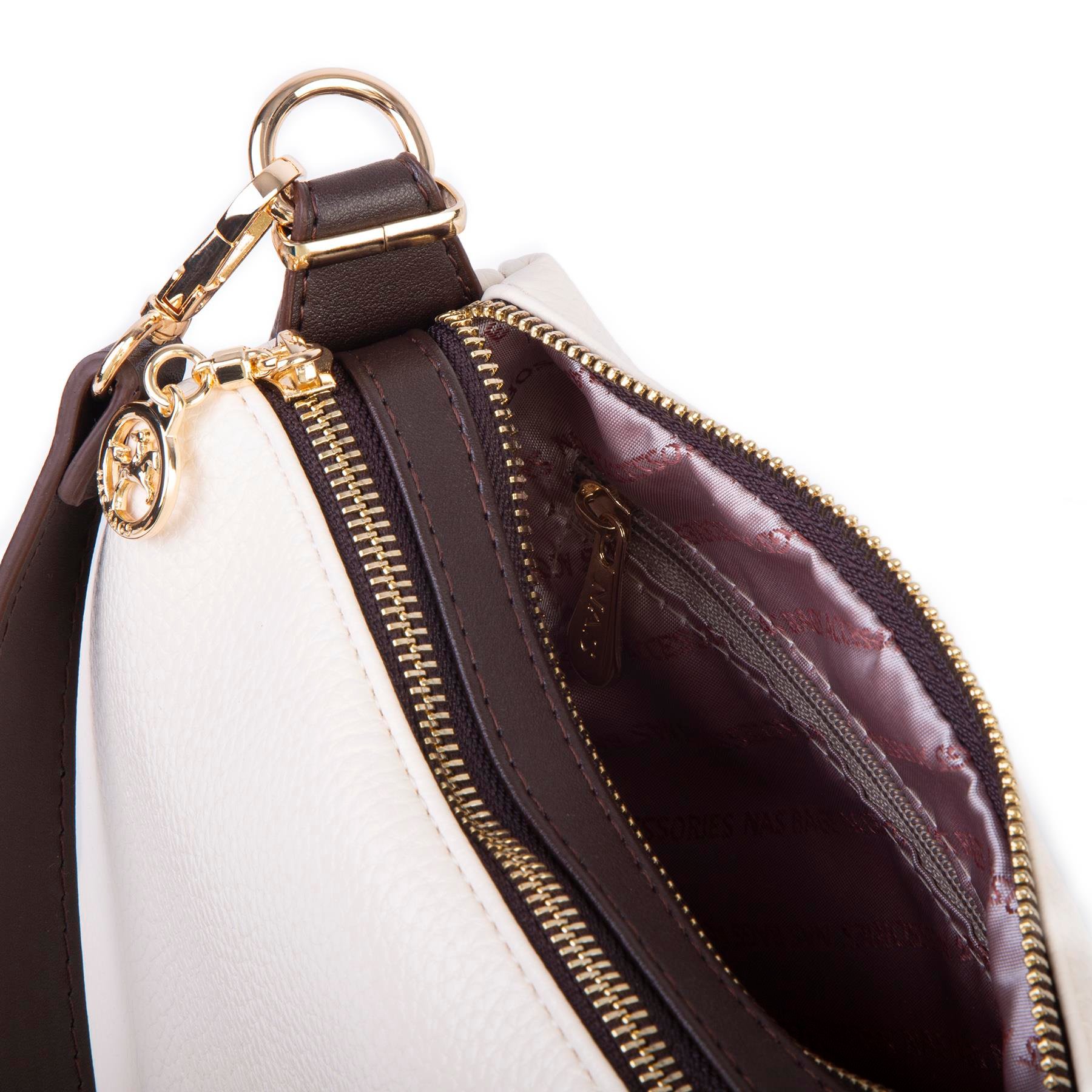 Nas Bag Kadın Omuz ve Çapraz Çanta Çok Gözlü Şık Tasarım (28x18 cm) Krem Kahve Lopez