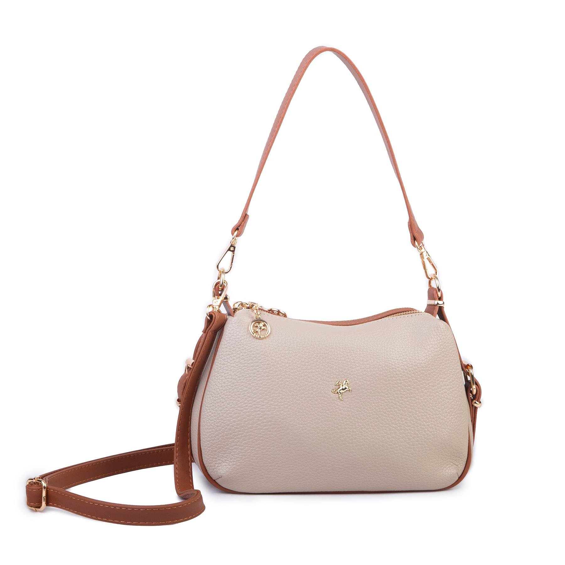 Nas Bag Kadın Omuz ve Çapraz Çanta Çok Gözlü Şık Tasarım (28x18 cm) Kum Taba  Lopez