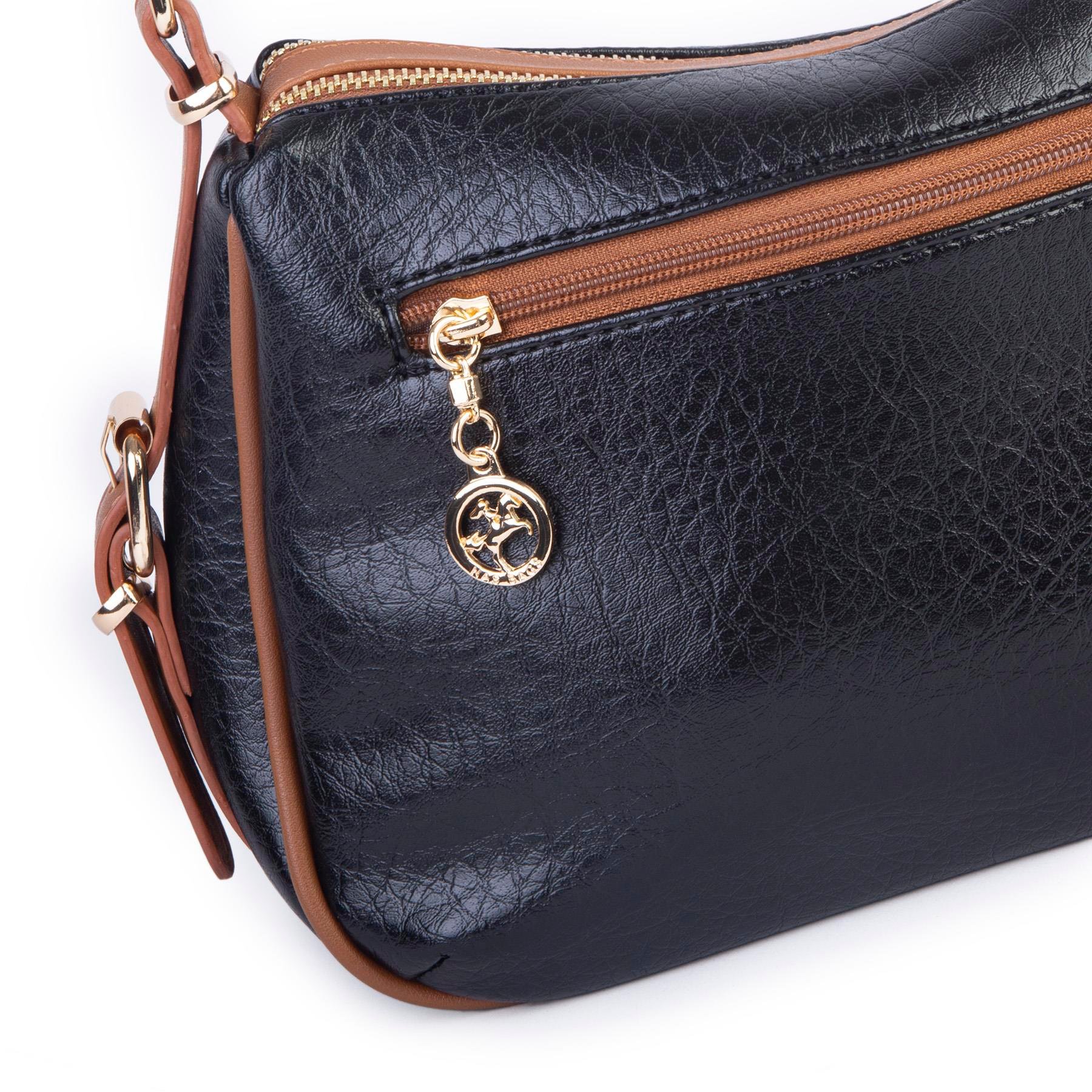 Nas Bag Kadın Omuz ve Çapraz Çanta Çok Gözlü Şık Tasarım (28x18 cm) Siyah Taba Victoria