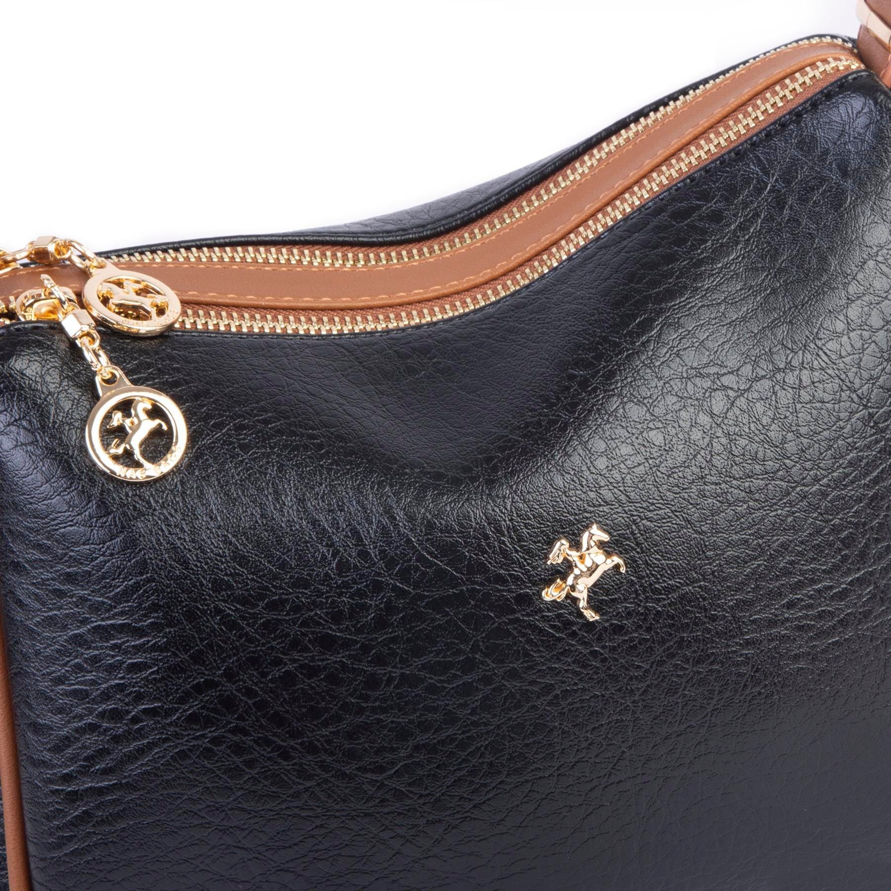 Nas Bag Kadın Omuz ve Çapraz Çanta Çok Gözlü Şık Tasarım (28x18 cm) Siyah Taba Victoria