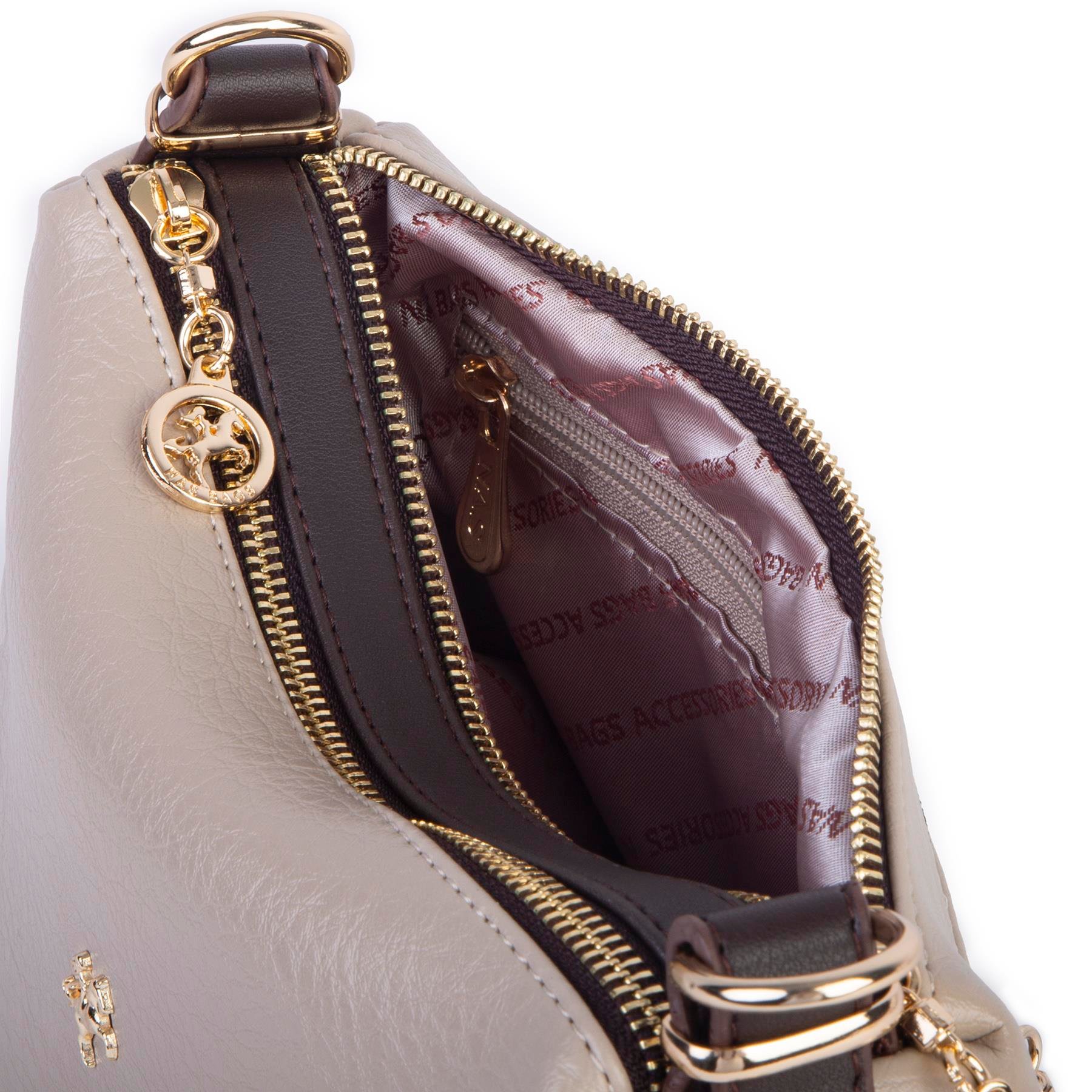 Nas Bag Kadın Omuz ve Çapraz Çanta Çok Gözlü Şık Tasarım (28x18 cm) Kum Kahve Victoria