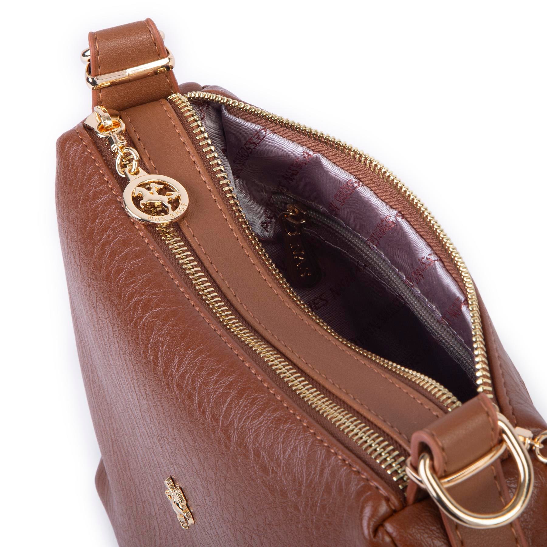 Nas Bag Kadın Omuz ve Çapraz Çanta Çok Gözlü Şık Tasarım (28x18 cm) Taba Victoria