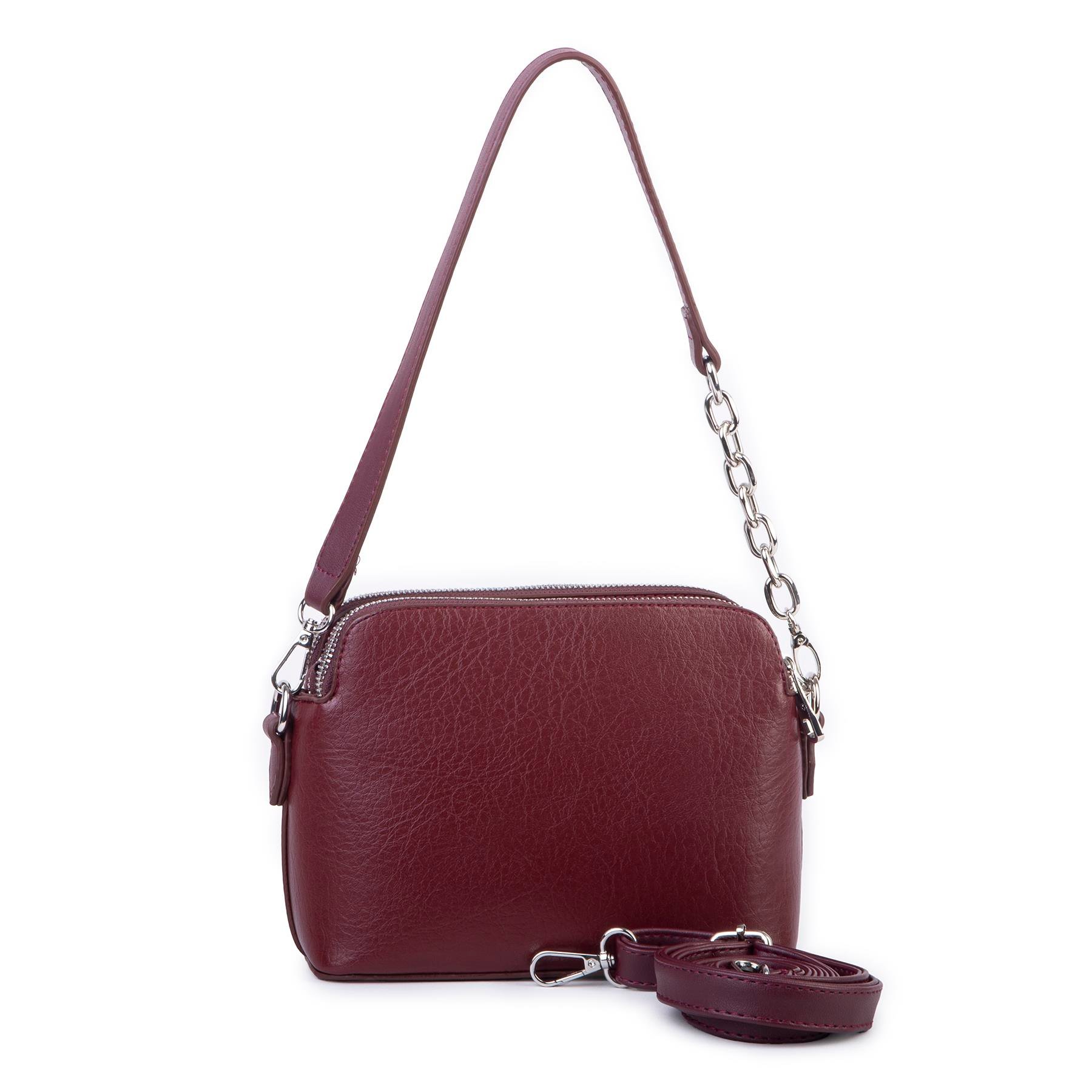 Nas Bag Kadın Omuz ve Çapraz Zincirli ve Uzun Çift Askılı (20x15 cm) Bordo Victoria