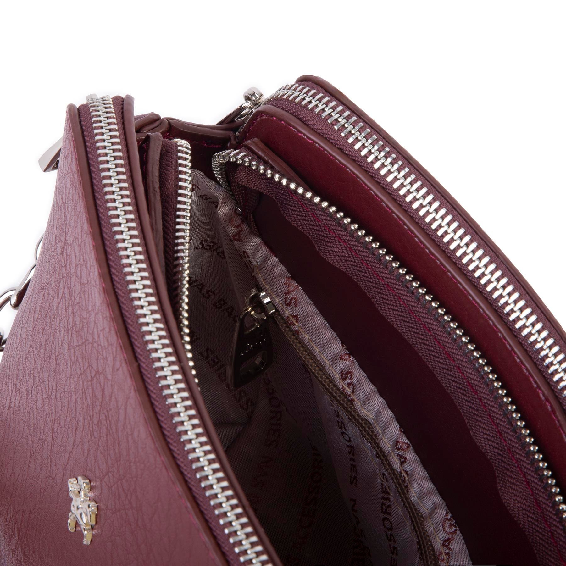 Nas Bag Kadın Omuz ve Çapraz Zincirli ve Uzun Çift Askılı (20x15 cm) Bordo Victoria