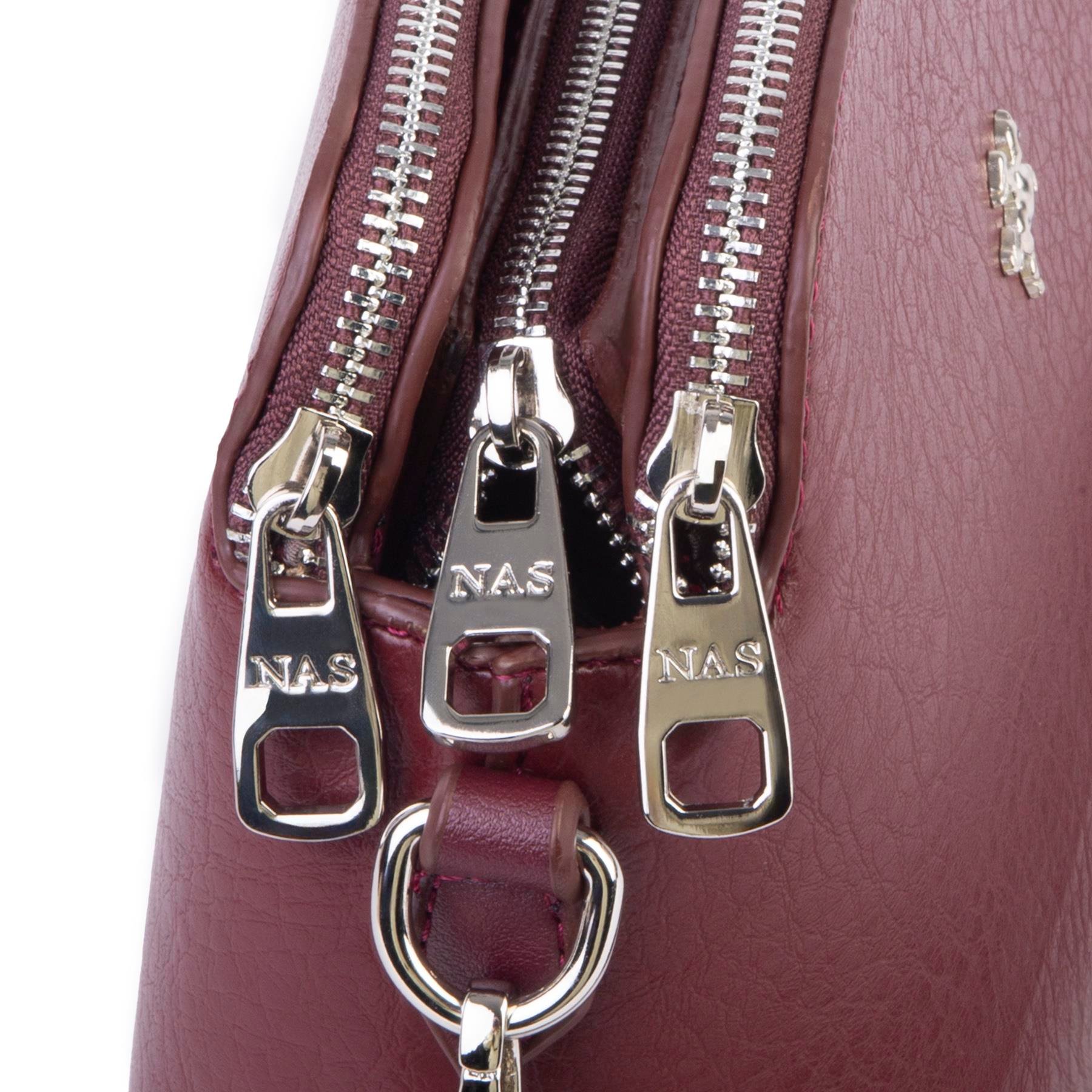 Nas Bag Kadın Omuz ve Çapraz Zincirli ve Uzun Çift Askılı (20x15 cm) Bordo Victoria