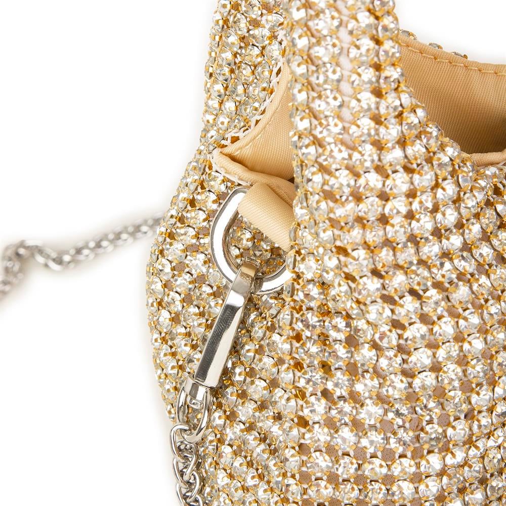 Nas Bag Kadın Omuz ve El Çantası  Gold Diamond Altın Taşlı Şık  Askılı Çanta