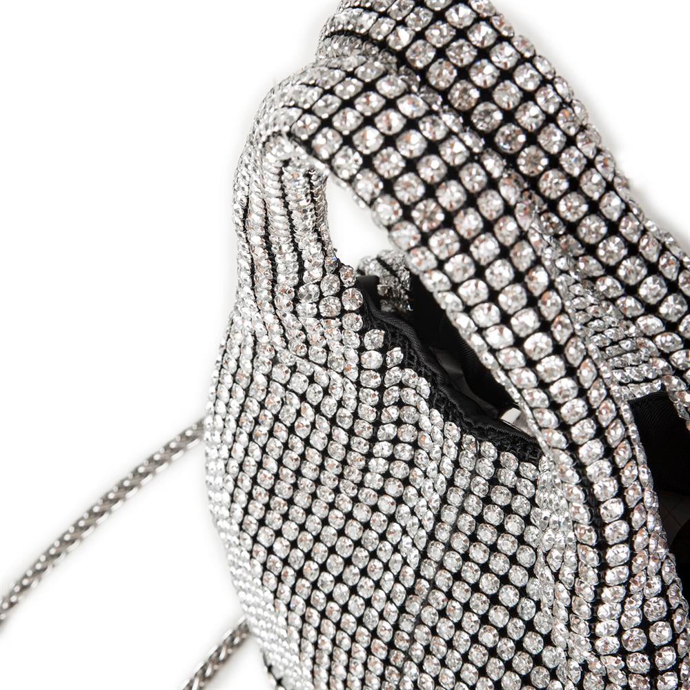 Nas Bag Kadın Omuz ve El Çantası Siyah Silver Diamond Gümüş Taşlı Şık  Askılı Çanta