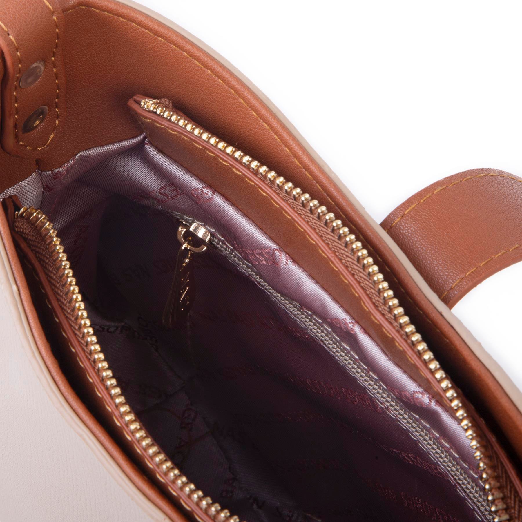 Nas Bag Kadın Oval Omuz ve Çapraz Çanta Kum Taba Liza