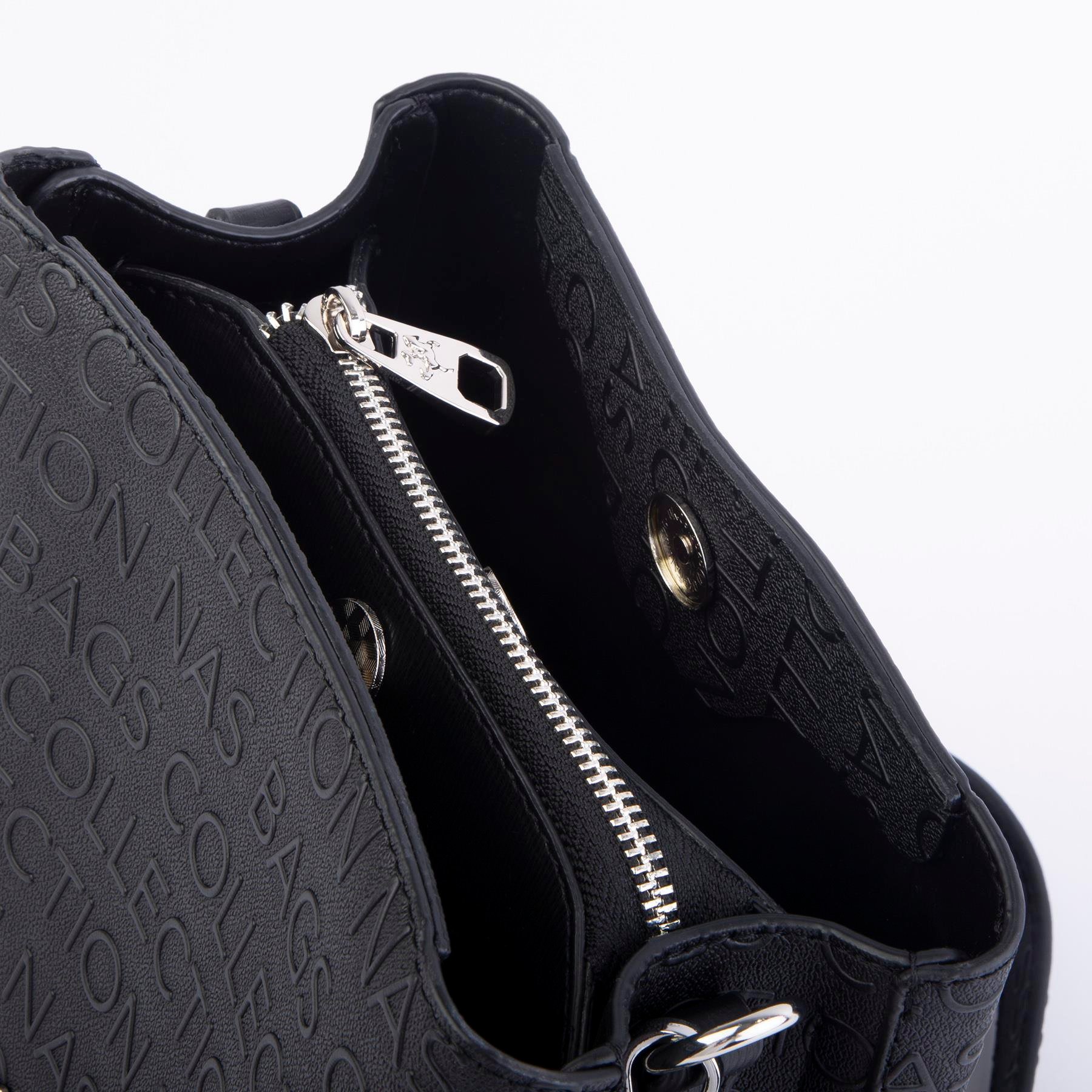 Nas Bag Kadın Postacı Çanta Çift Askılı Siyah Gofraj