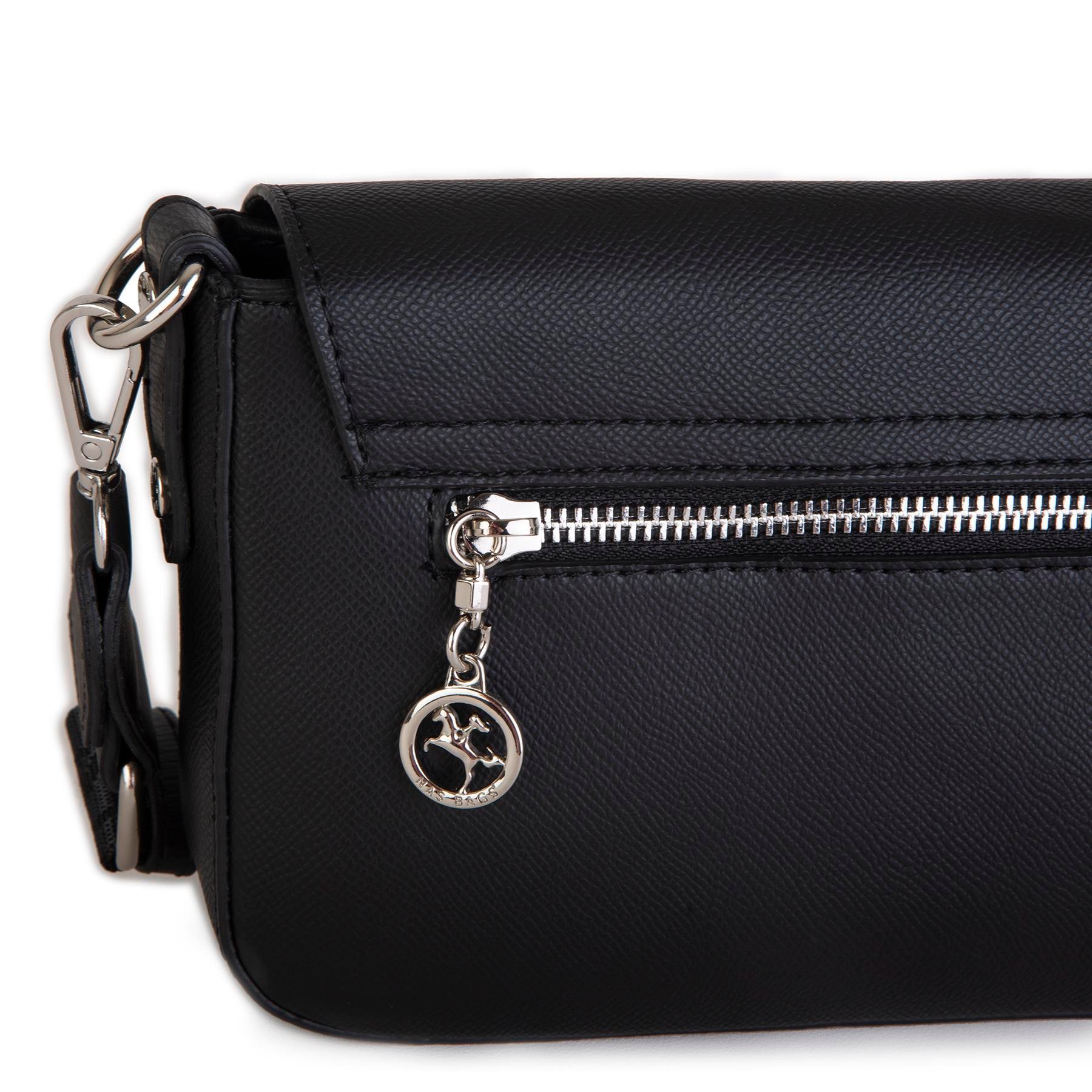 Nas Bag Kadın Postacı Çantası Çift Askılı Siyah Açelya (22x16x5 cm)