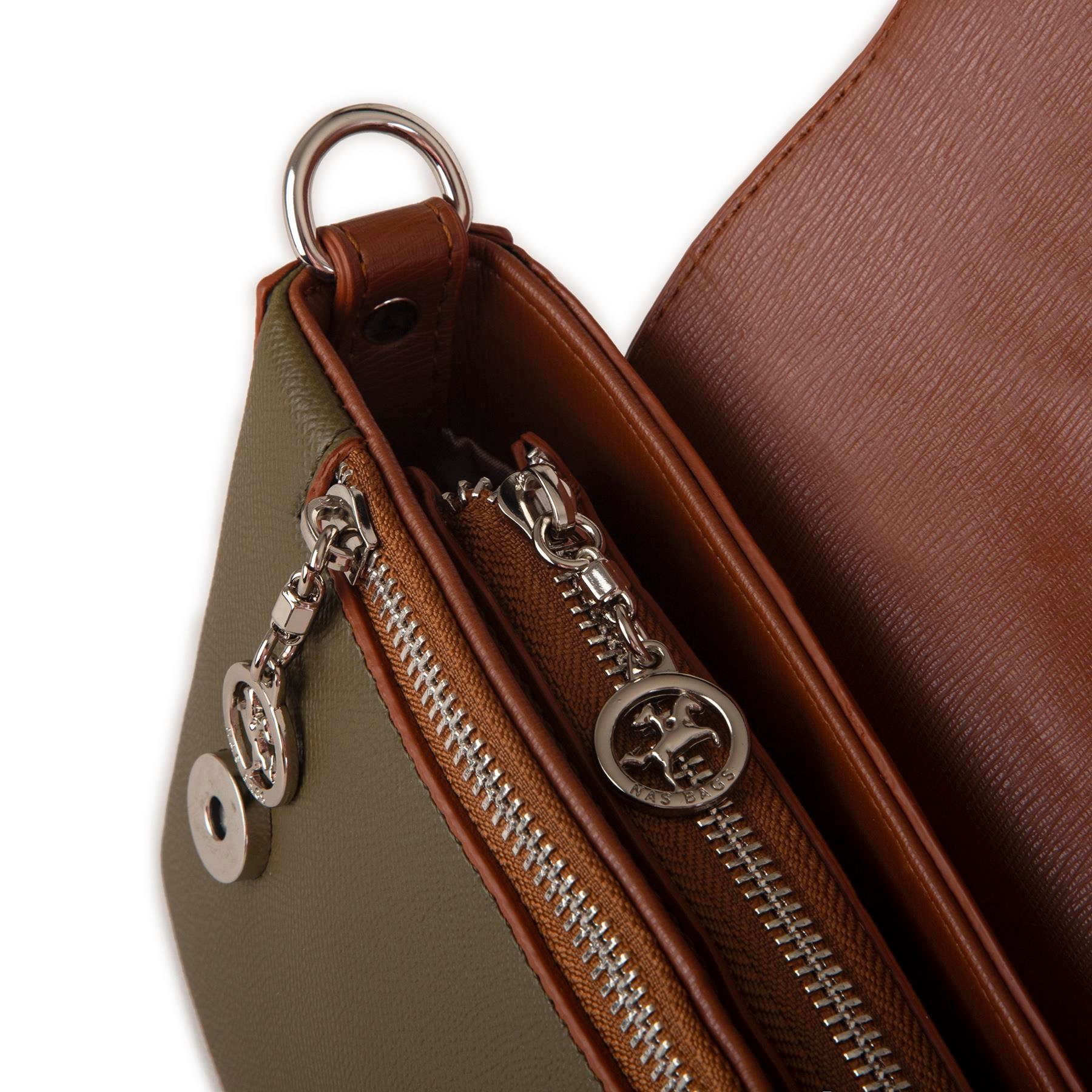 Nas Bag Kadın Postacı Çantası Çift Askılı Yeşil Taba Açelya(22x16x5 cm)