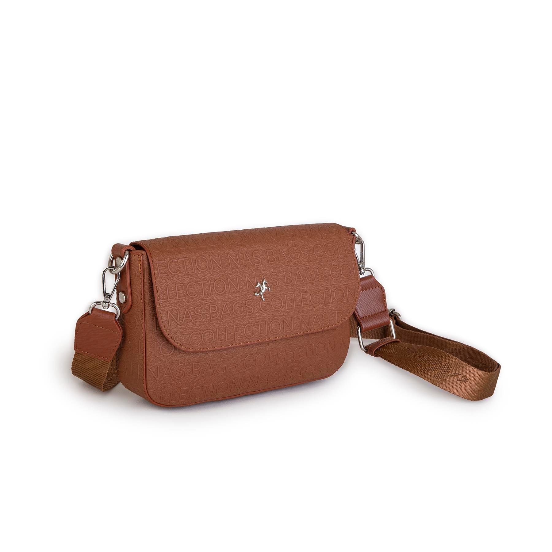 Nas Bag Kadın Postacı Çantası Çift Askılı Taba Gofraj  (22x16x5 cm)