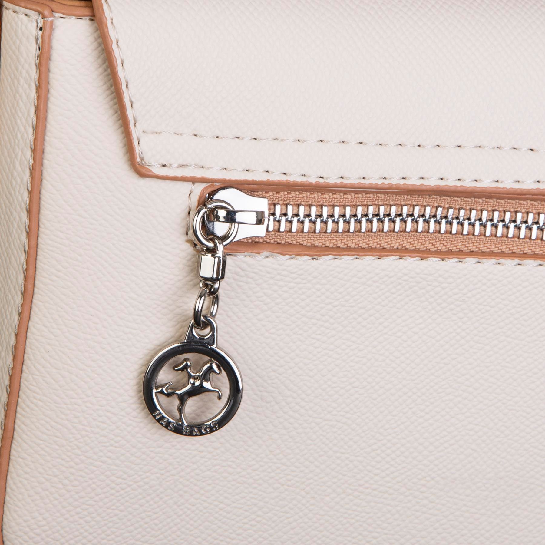 Nas Bag Kadın Postacı Çantası Çift Askılı Krem Camel  Açelya  (22x16x5 cm)