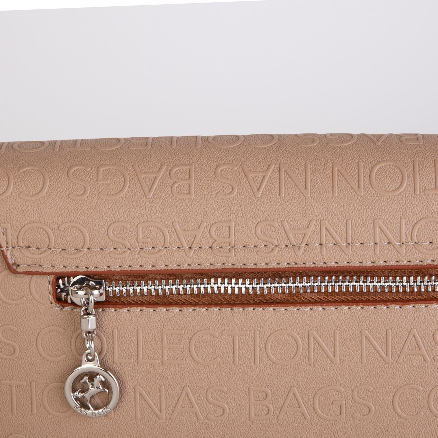 Nas Bag Kadın Postacı Çantası Çift Askılı Kum Taba Gofraj  (22x16x5 cm)