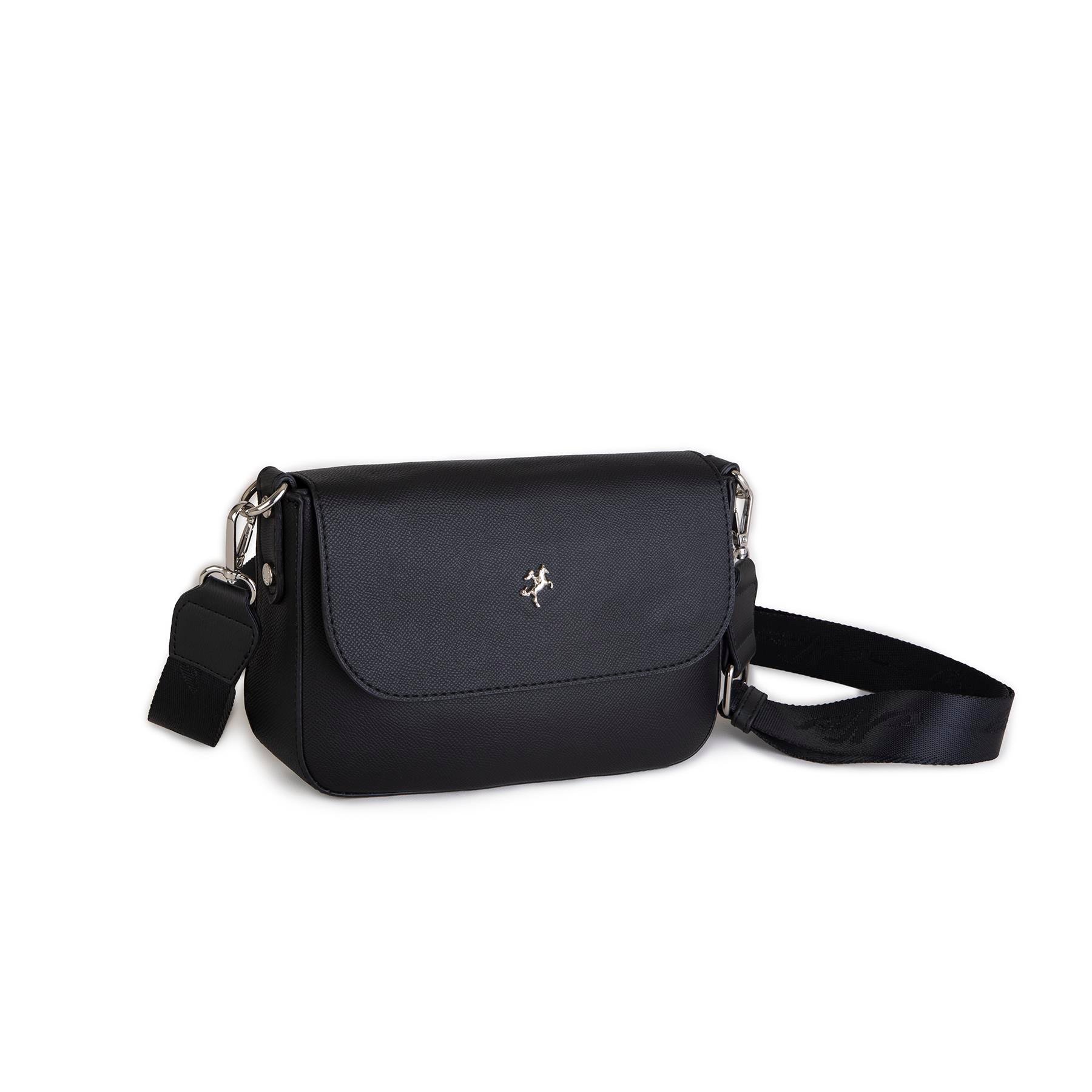 Nas Bag Kadın Postacı Çantası Çift Askılı Siyah Açelya (22x16x5 cm)